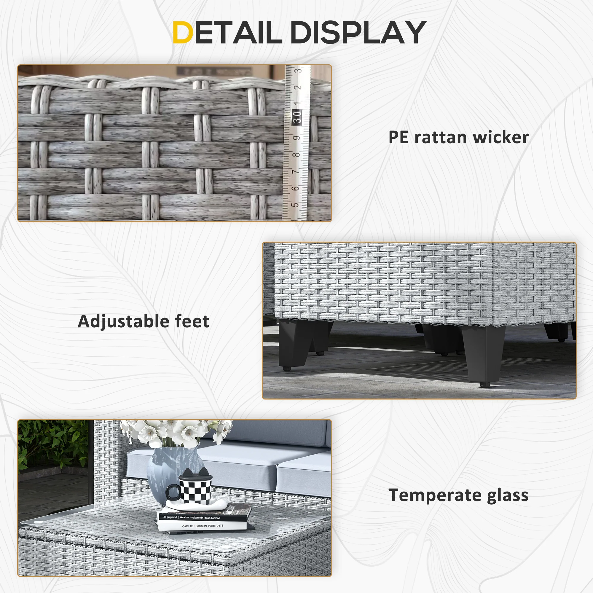 Outsunny 5 PCs Rattan Garden Furniture Set with Glass Coffee Table - Image 17