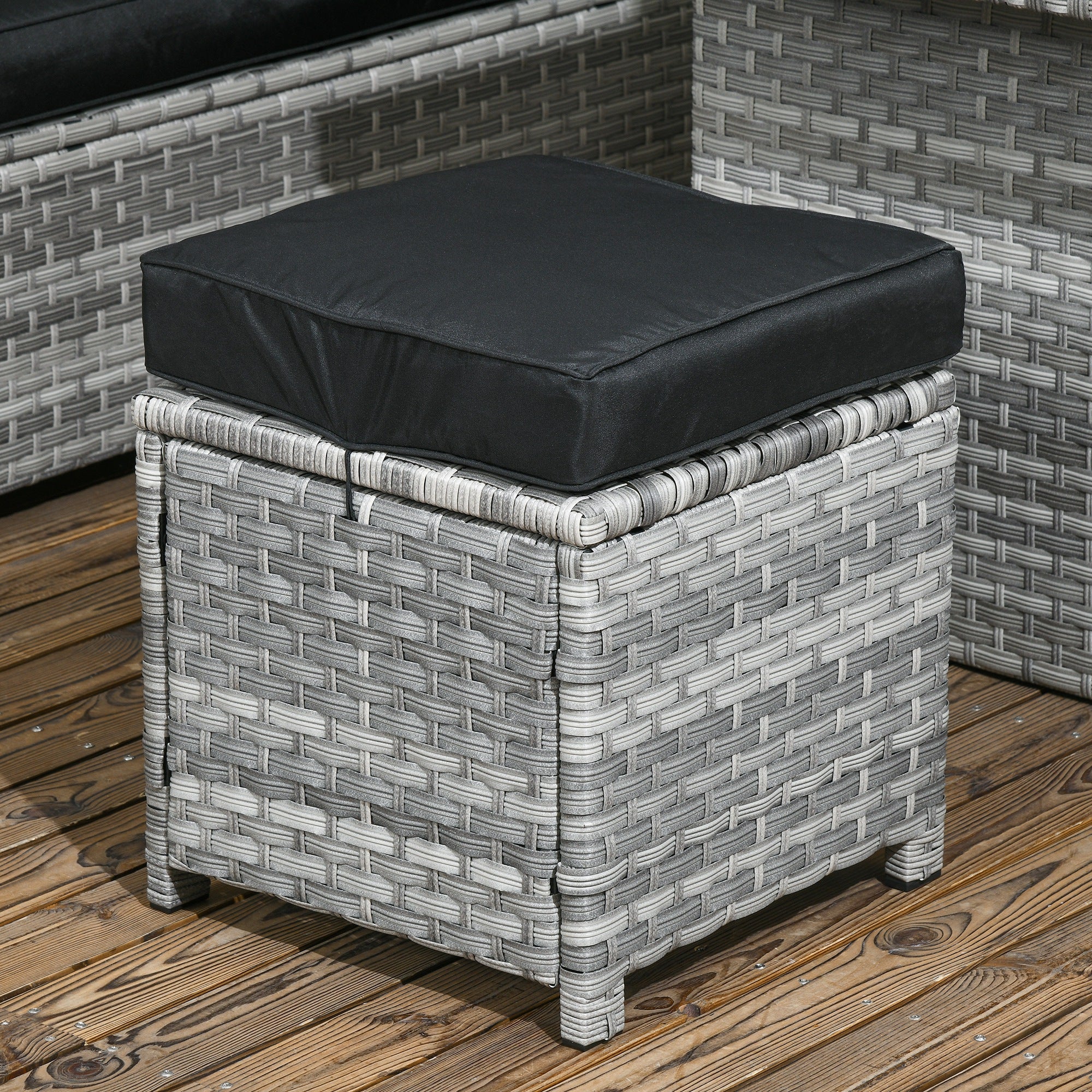 Outsunny 5 PCs Rattan Garden Furniture Set with Stools, Table, Cushion, Grey - Image 9