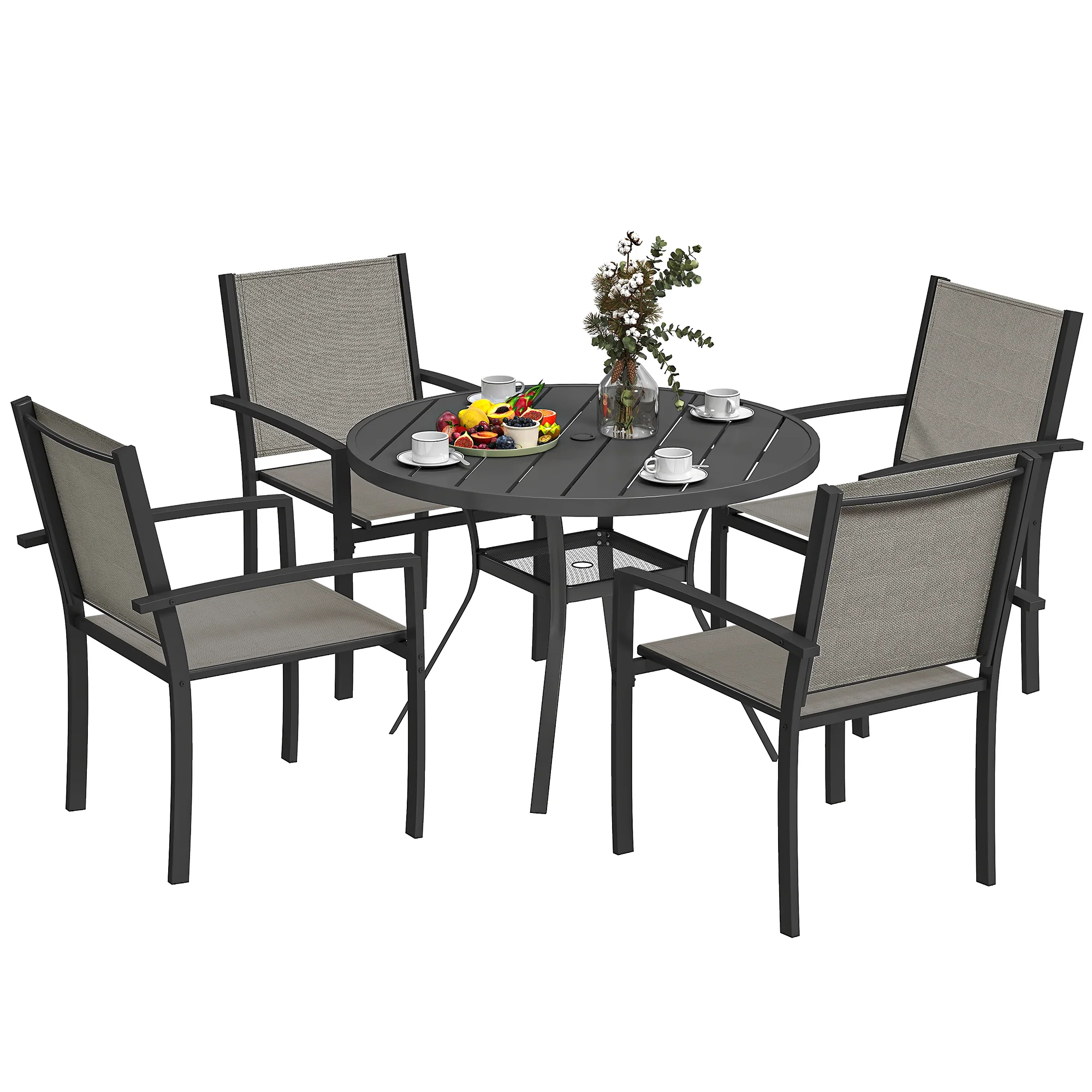 Outsunny 5 Piece Garden Furniture Set With Round Table & 4 Stackable Chairs