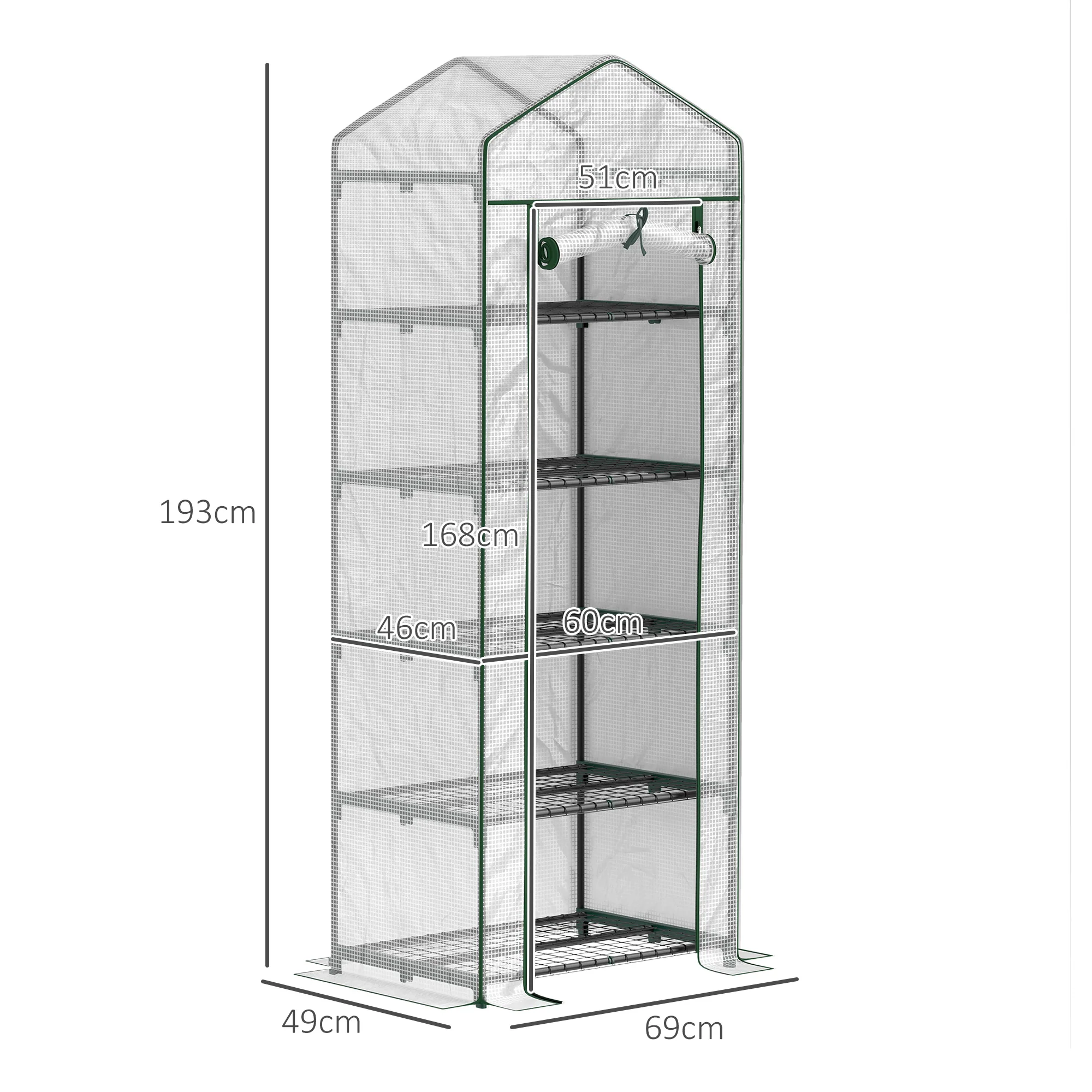 Outsunny 5 Tier Mini Greenhouse Grow House w/ Roll Up Door, White/Grey - Image 5