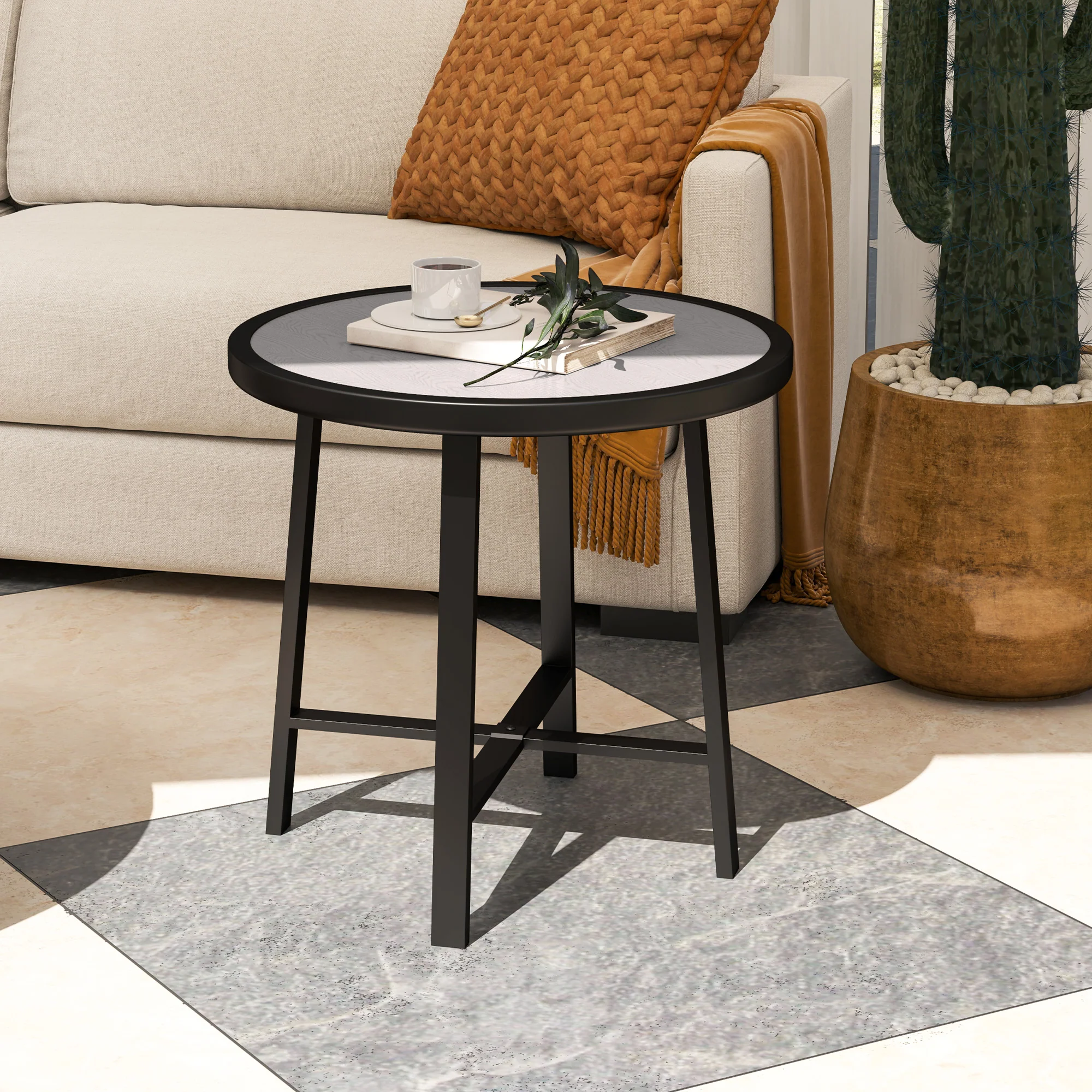Outsunny 50.5cm Round Garden Table with SPC Tabletop - Image 2