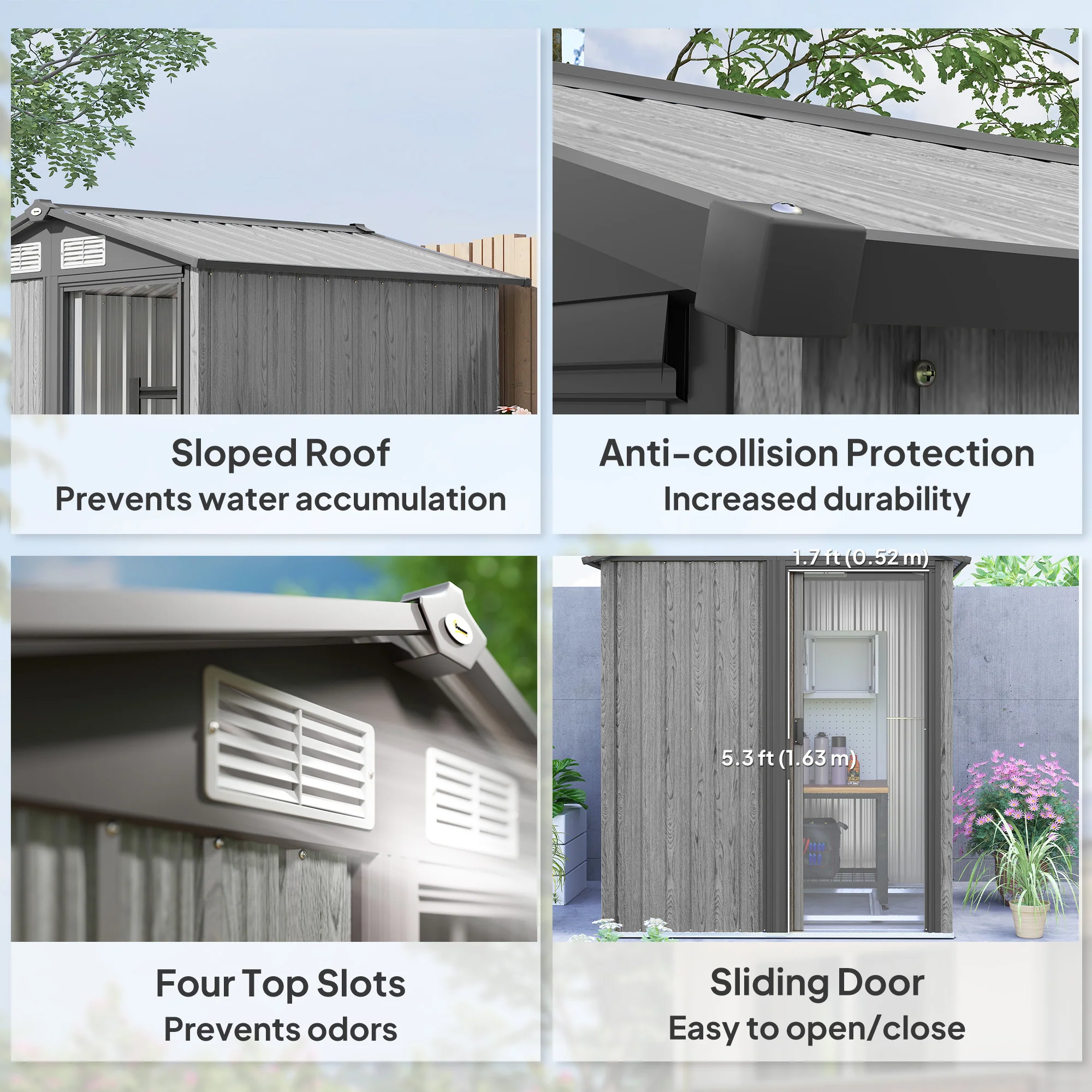 Outsunny 5ft x 4.3ft Outdoor Metal Storage Shed with Sliding Door Sloped Roof - Image 6