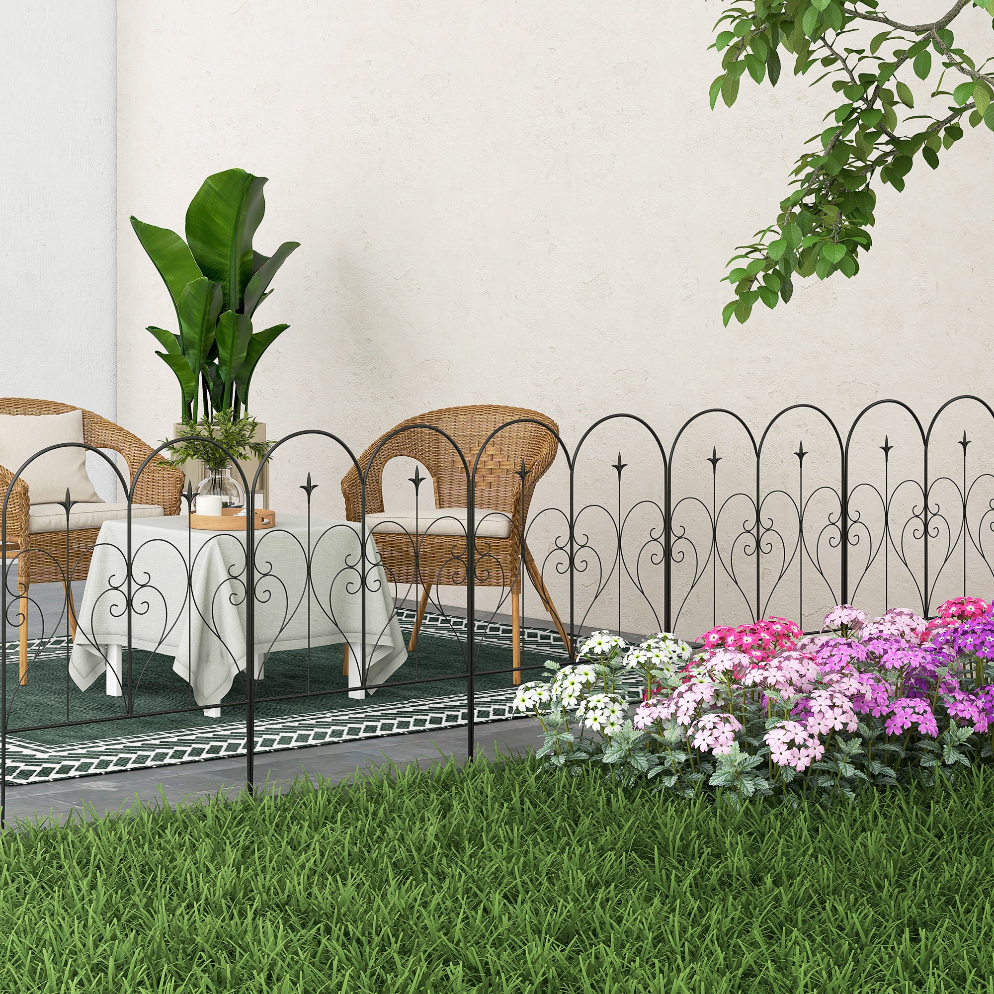 Outsunny 5PCs Decorative Garden Fencing 32in x 10ft Metal Border Edging - Image 2