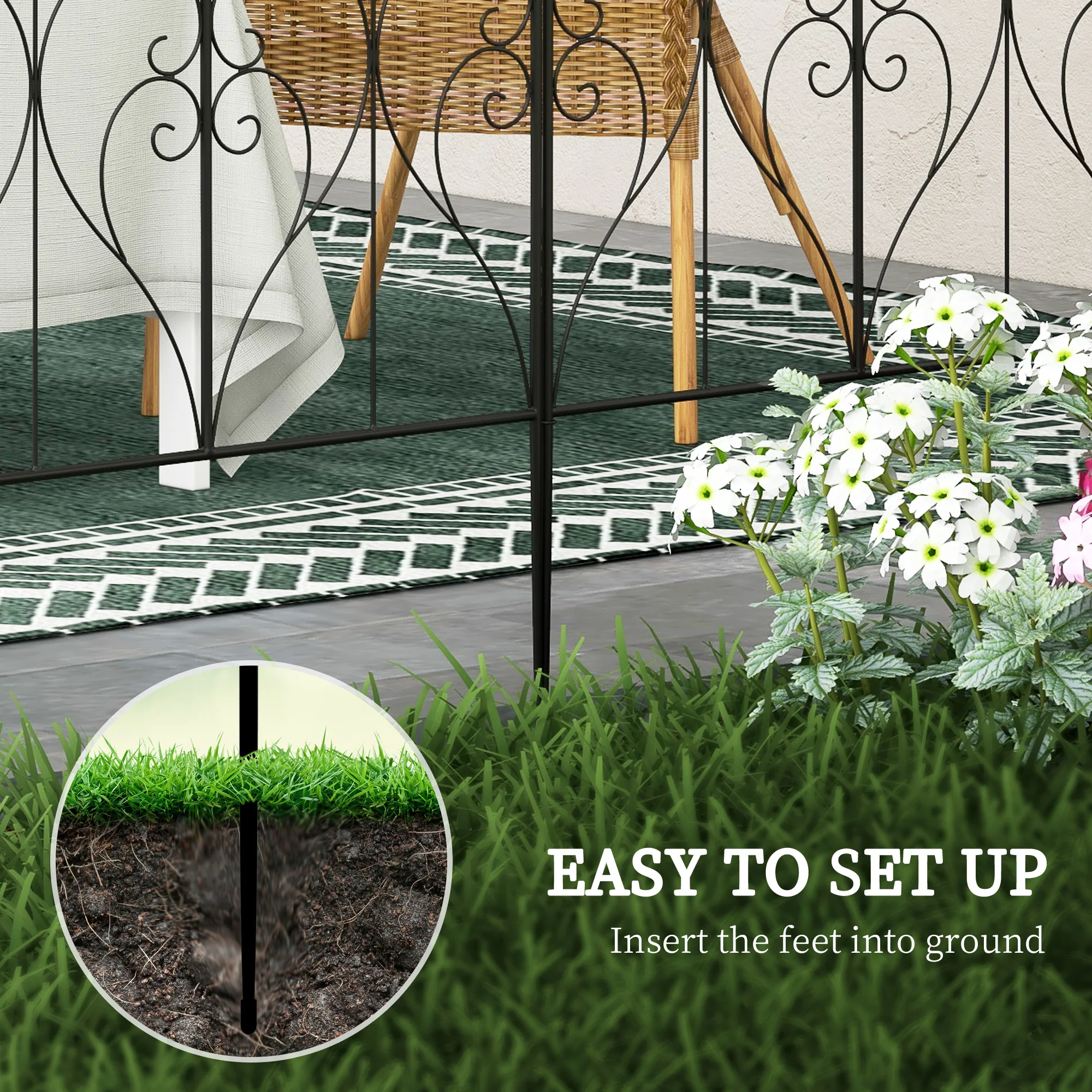Outsunny 5PCs Decorative Garden Fencing 32in x 10ft Metal Border Edging - Image 3