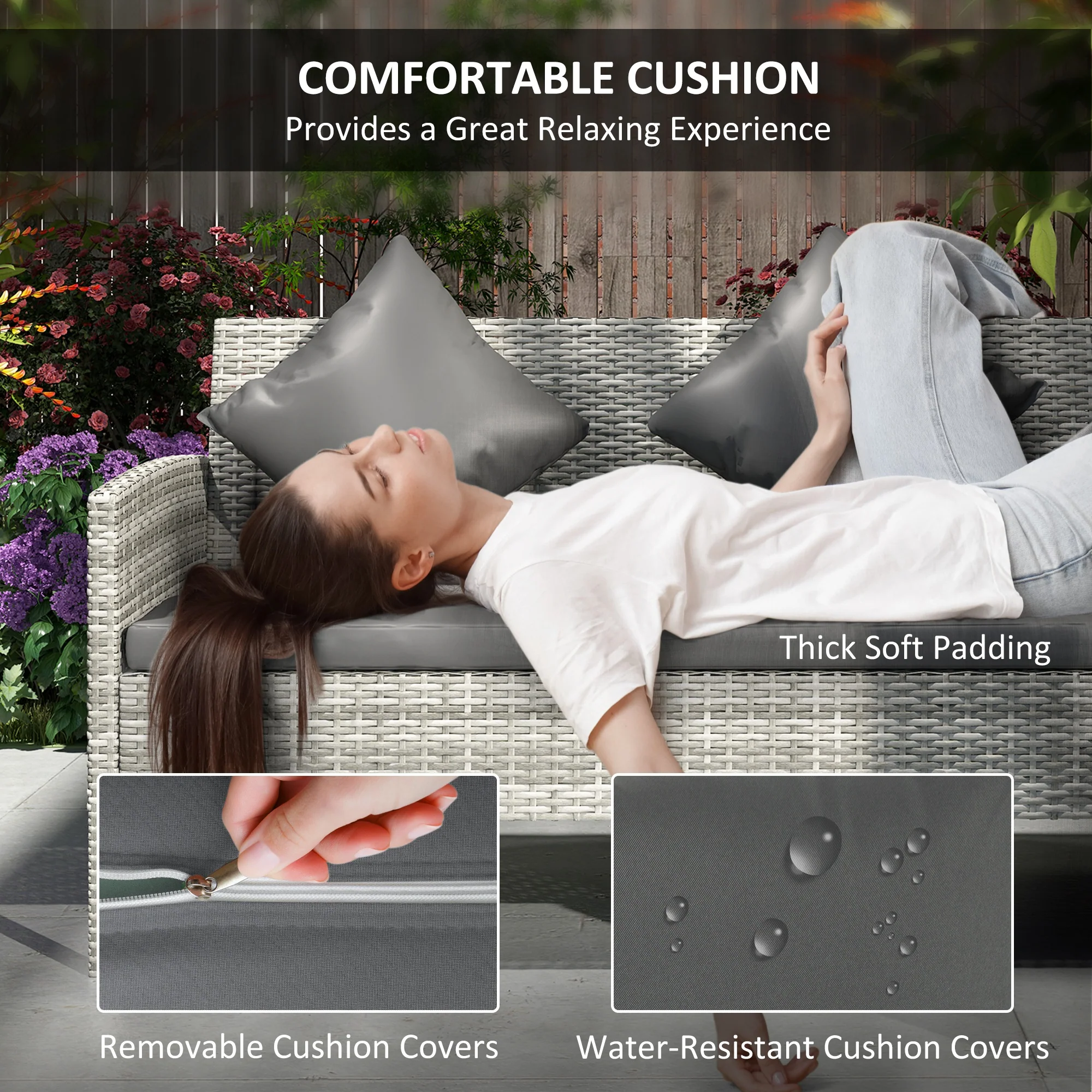 Outsunny 5Pcs Rattan Dining Corner Sofa Set, Garden Furniture Set, Dark Grey - Image 4