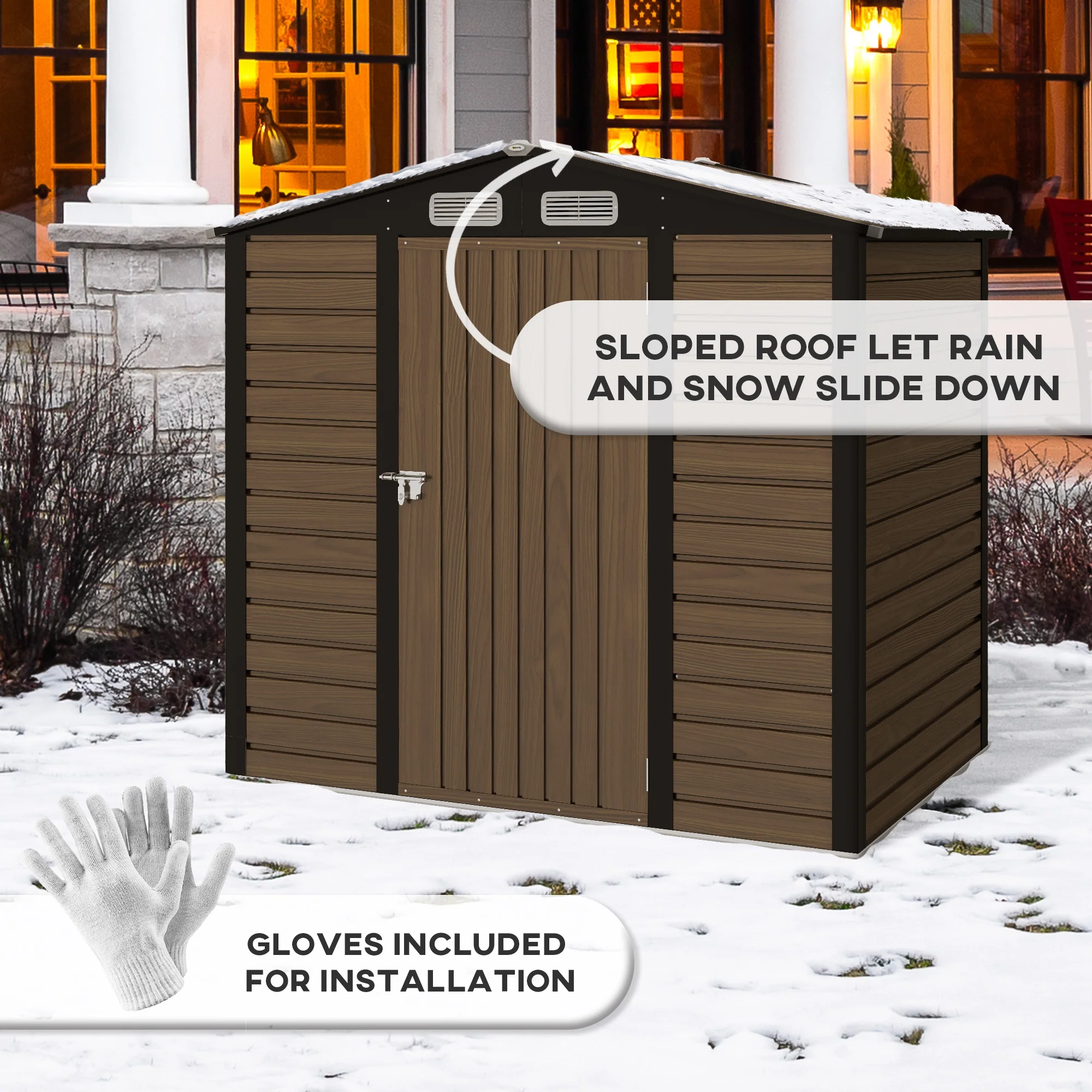 Outsunny 6.2 x 4.3ft Garden Metal Shed with Vent for Garden, Patio, Oak - Image 7