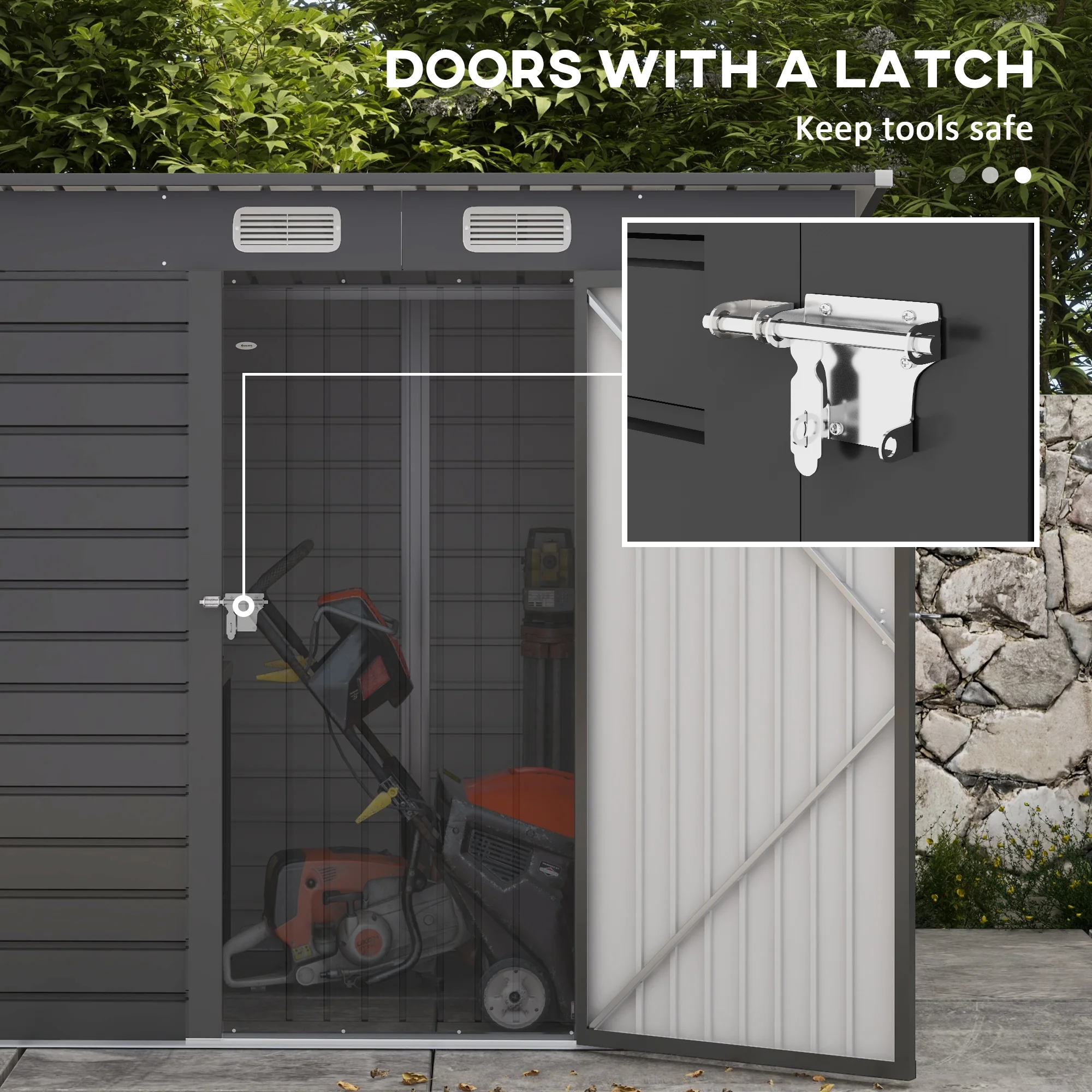 Outsunny 6.3 x 4.3FT Galvanised Metal Garden Shed with Lockable Door, Grey - Image 4