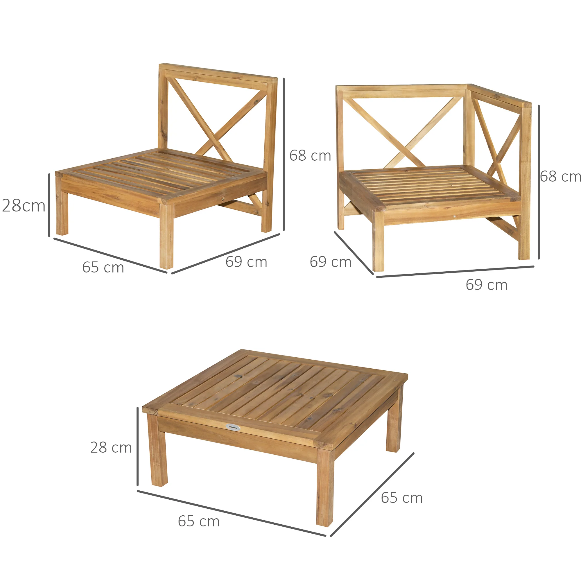Outsunny 6 PCS Elegant Wood Frame Outdoor Patio Dining Set Cushions Coffee Table - Image 5