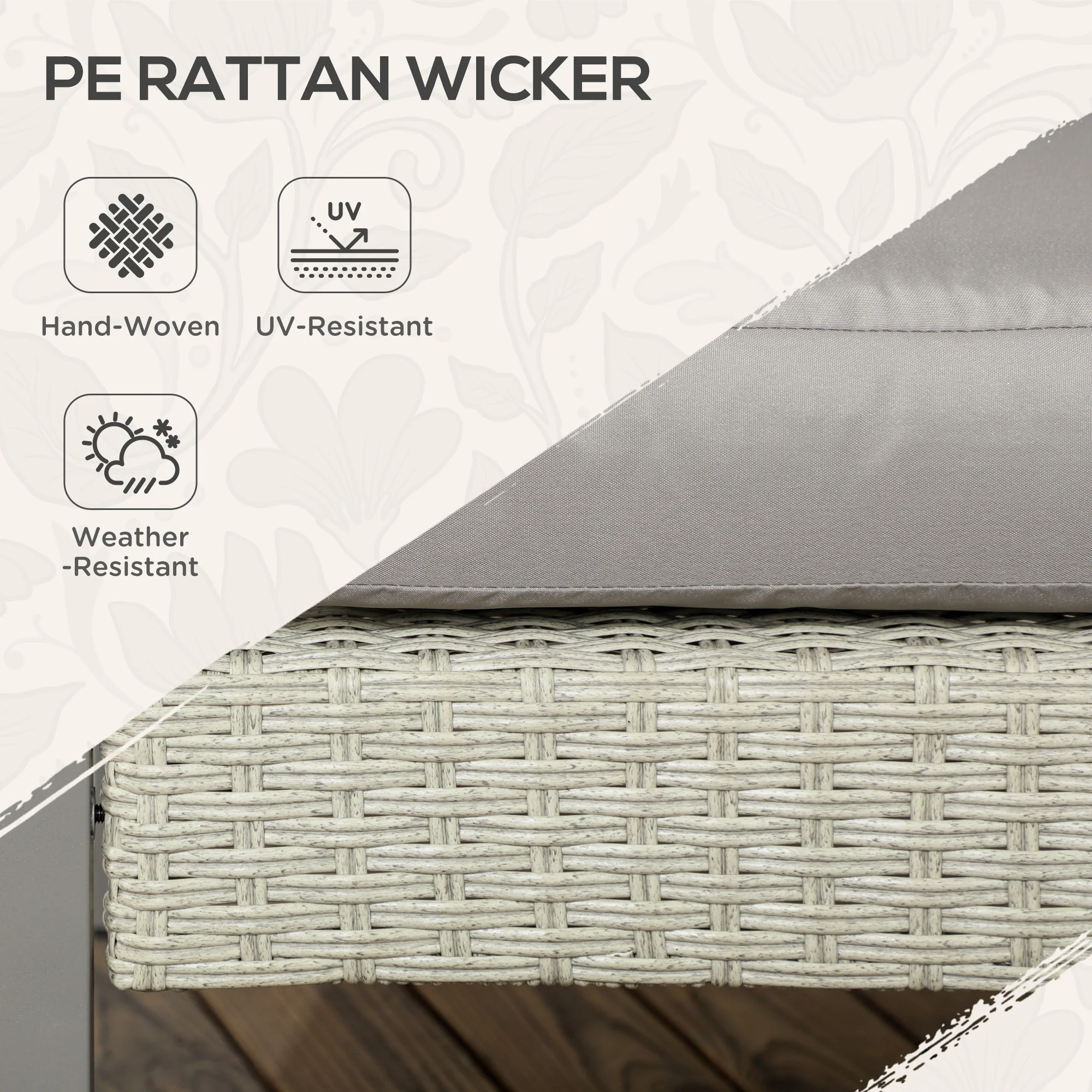 Outsunny 6 PCs Rattan Garden Furniture Set with Table, Cushion, Light Grey - Image 3