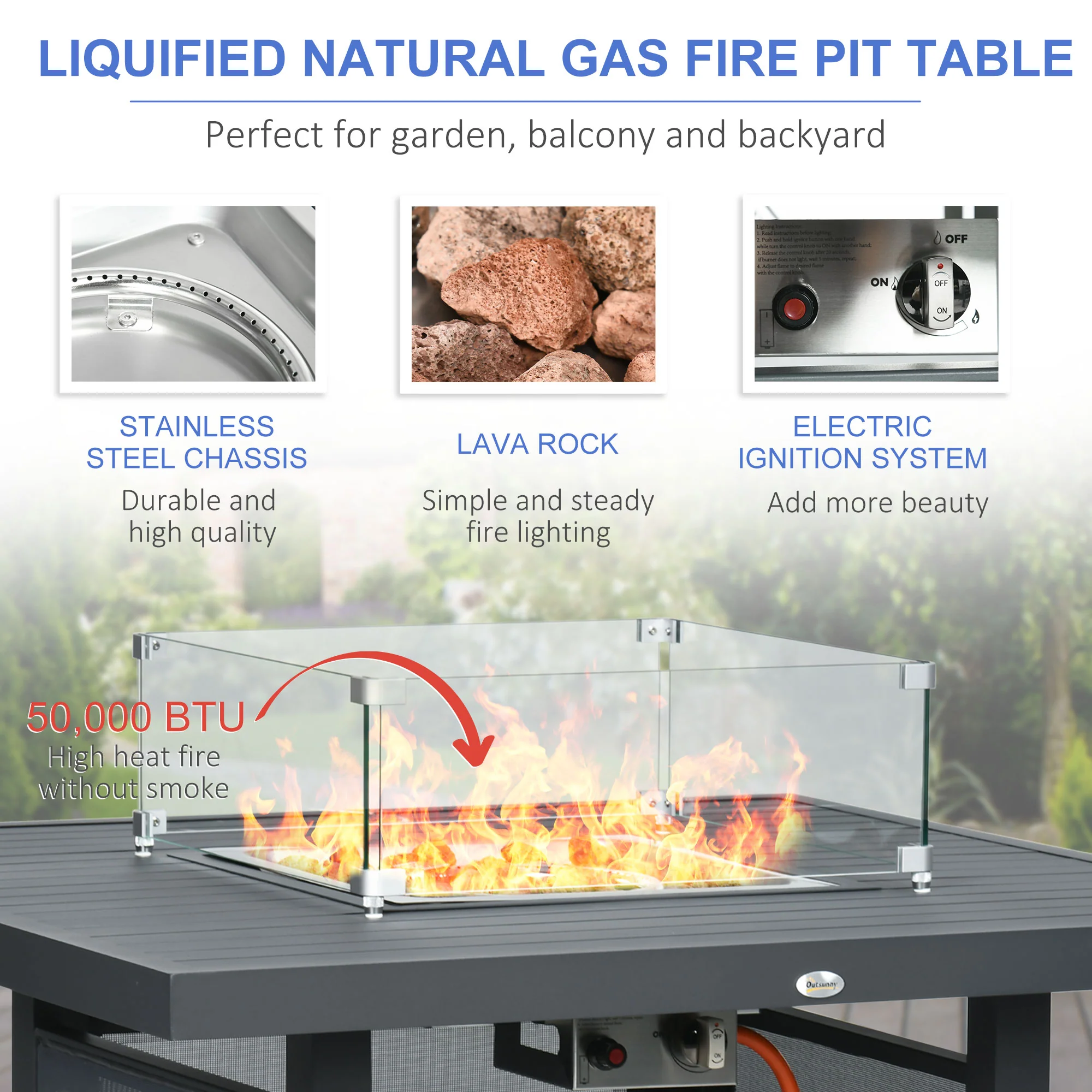 Outsunny 6-Piece Garden Furniture Set With Firepit Table Outdoor Sofa Aluminium - Image 3