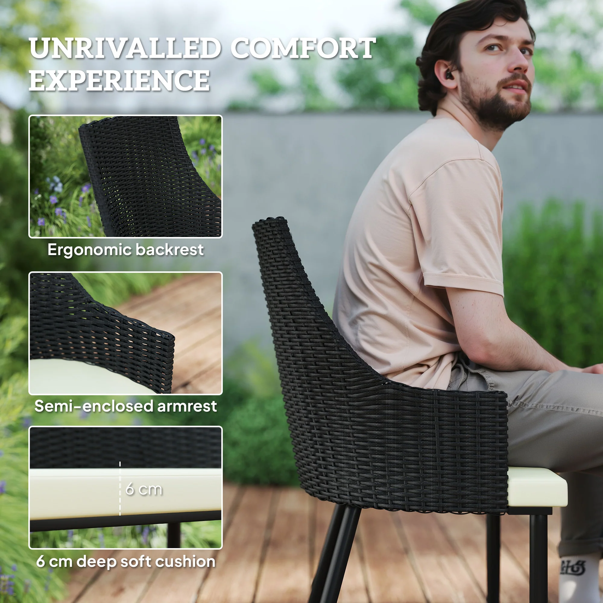 Outsunny 6 Seater Garden Furniture with Cushions, Parasol Hole - Image 4