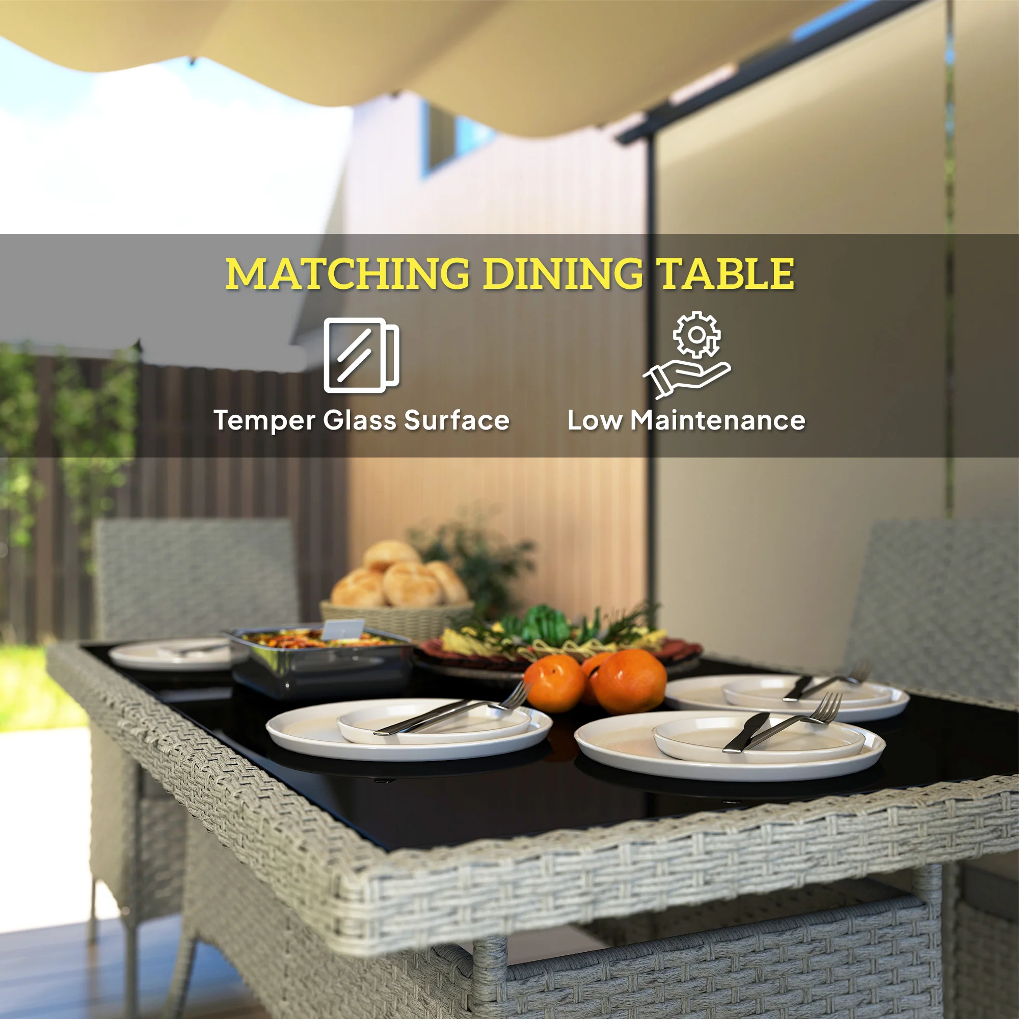 Outsunny 6 Seater Rattan Garden Furniture Set with Cushions, Grey - Image 6