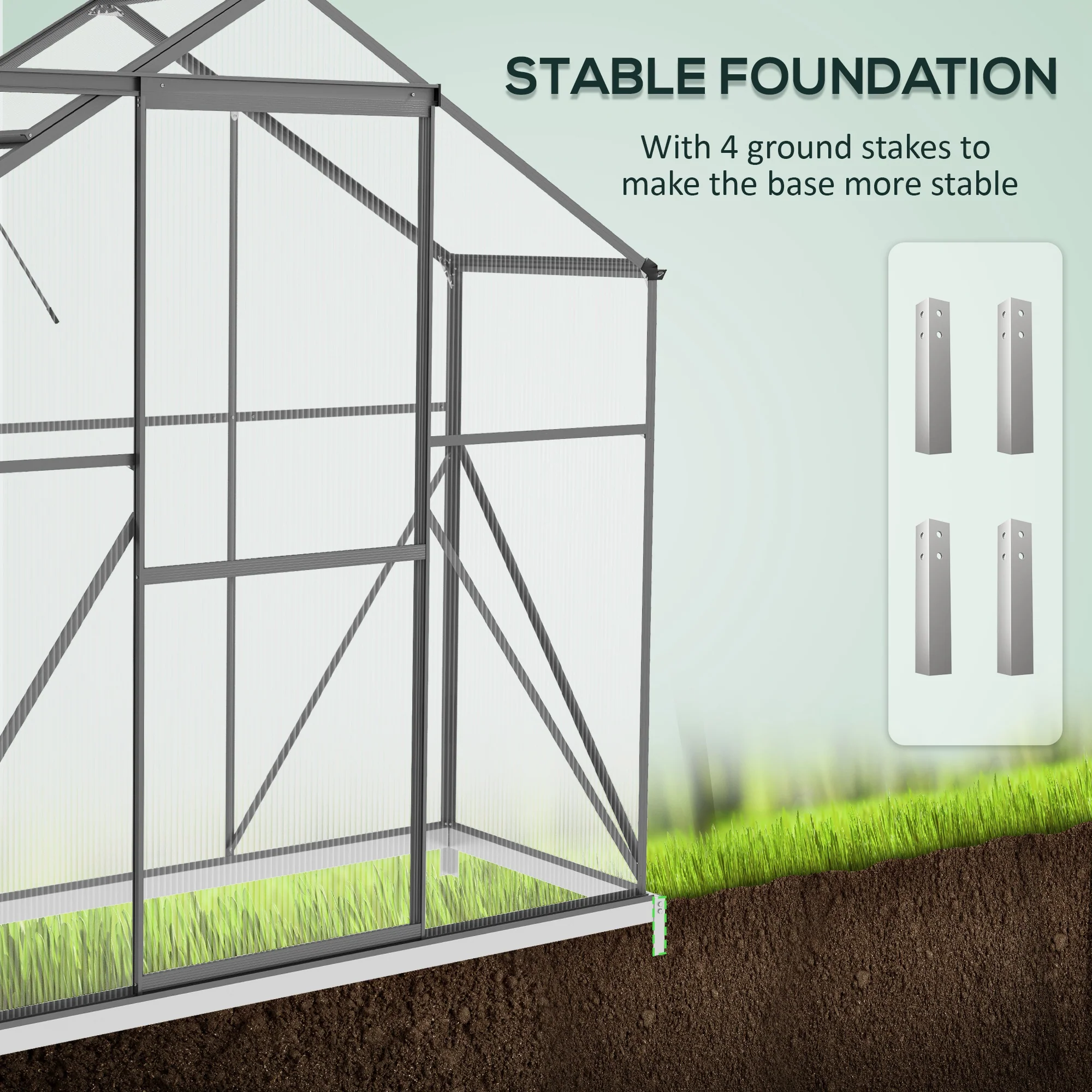 Outsunny 6 x 2.5ft Polycarbonate Greenhouse Aluminium Green House, Dark Grey - Image 4