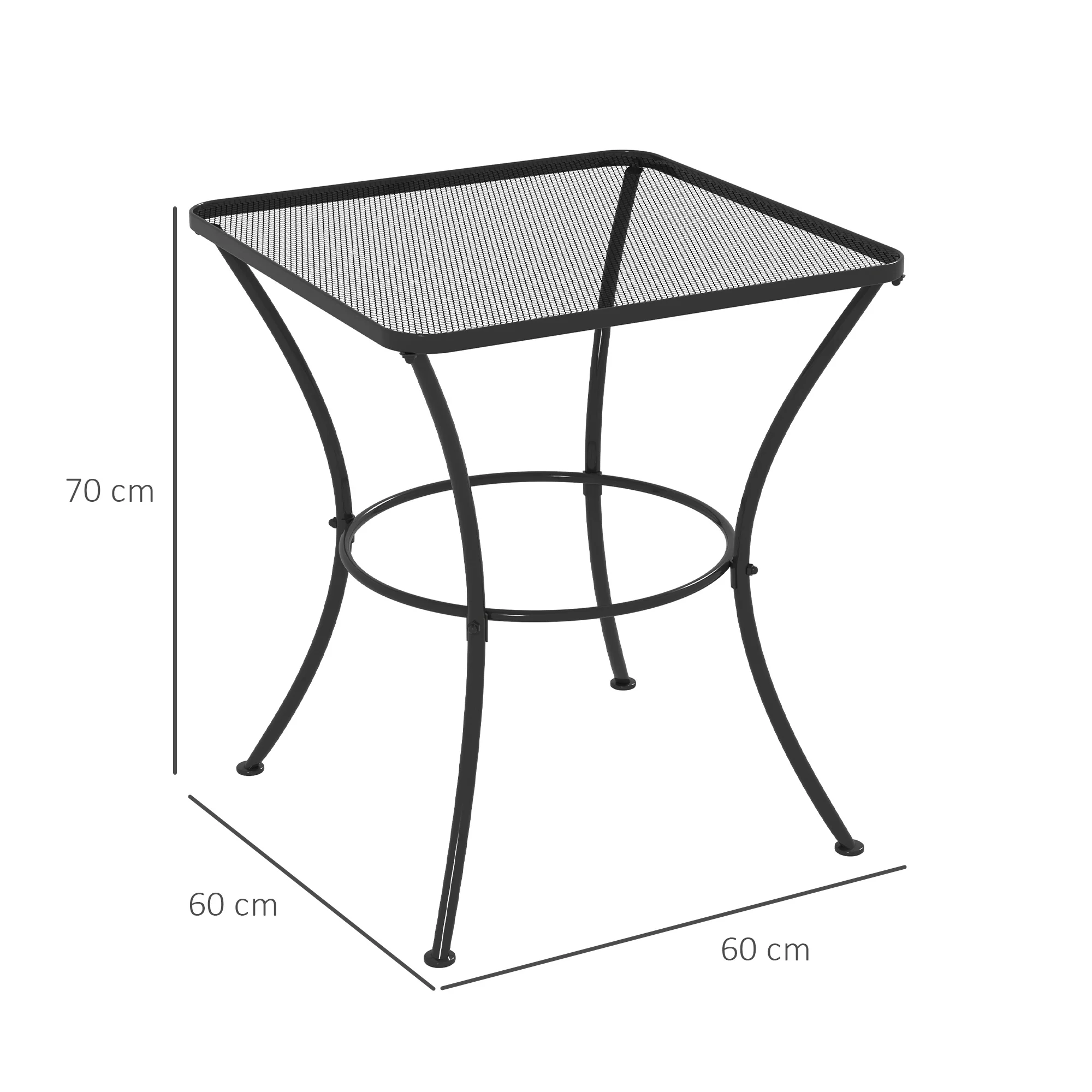 Outsunny 60 cm Square Metal table Outdoor Bistro Table Coffee Desk, Black - Image 5