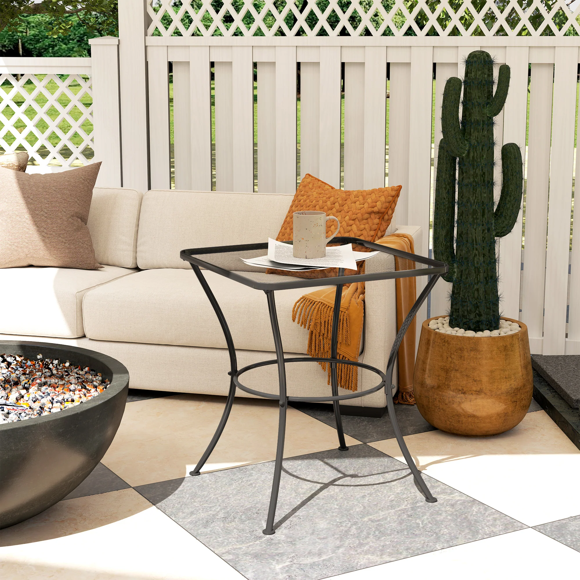 Outsunny 60 cm Square Metal table Outdoor Bistro Table Coffee Desk, Black - Image 8