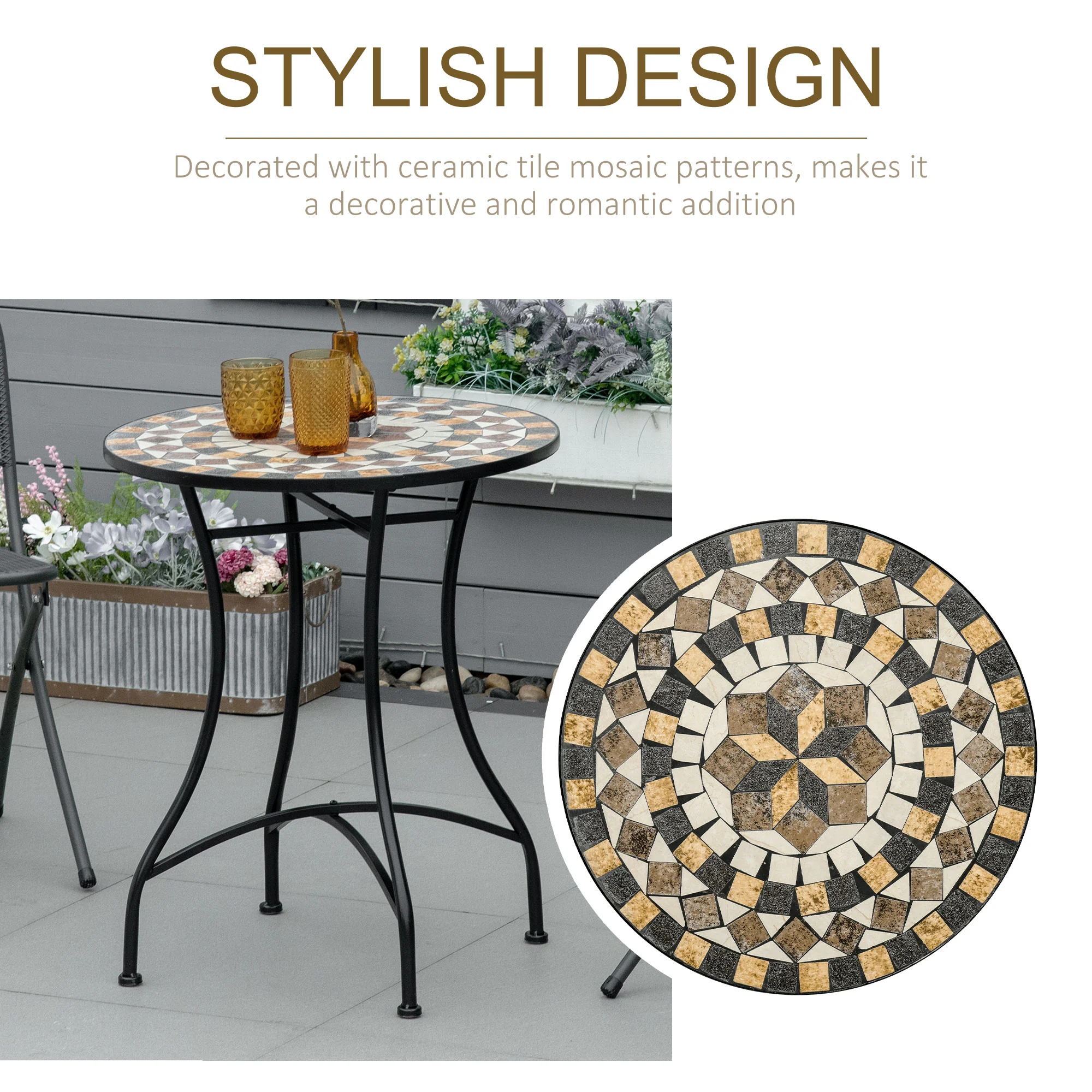 Outsunny 60cm Mosaic Round Bistro Table Outdoor Garden Side Table - Image 19