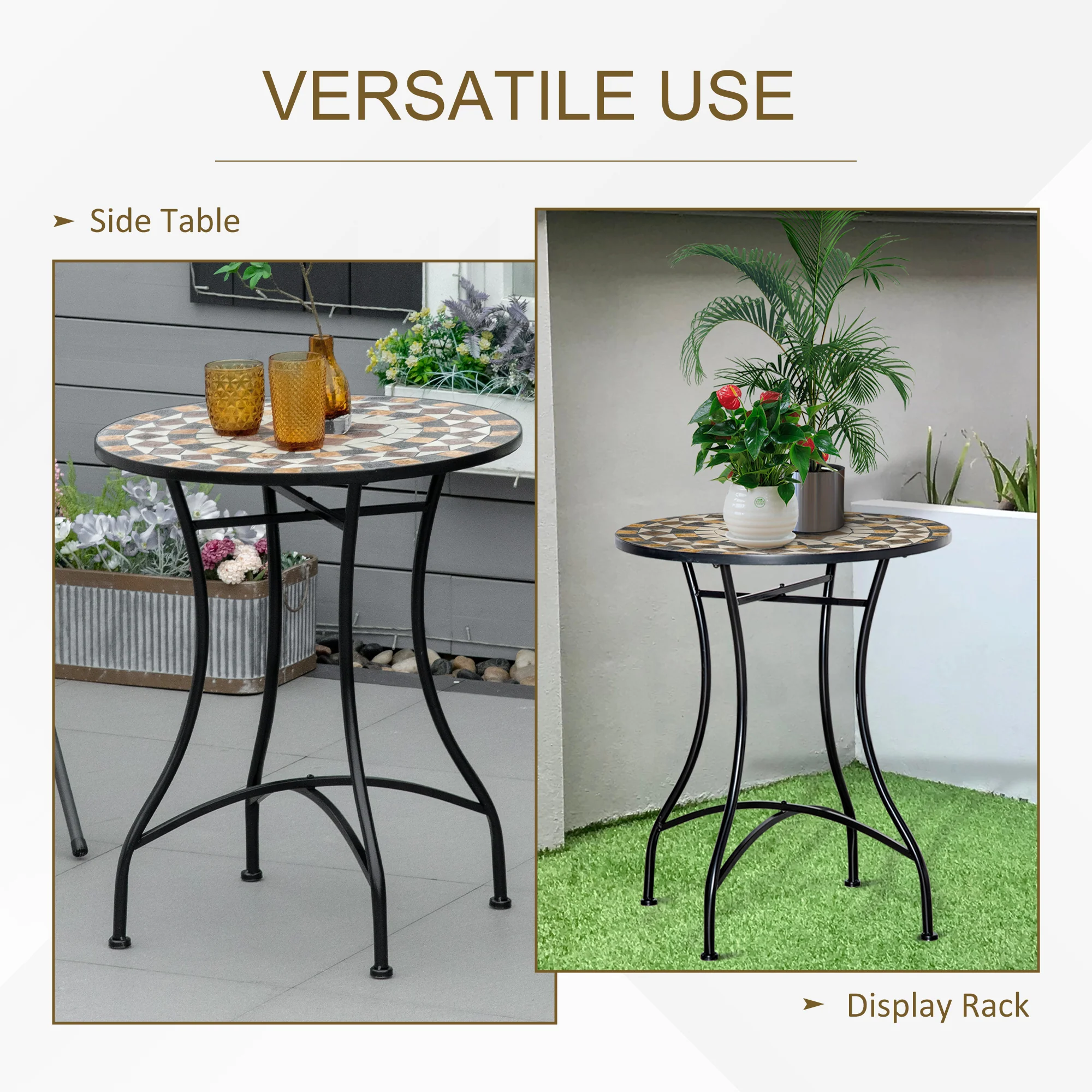 Outsunny 60cm Mosaic Round Bistro Table Outdoor Garden Side Table - Image 20