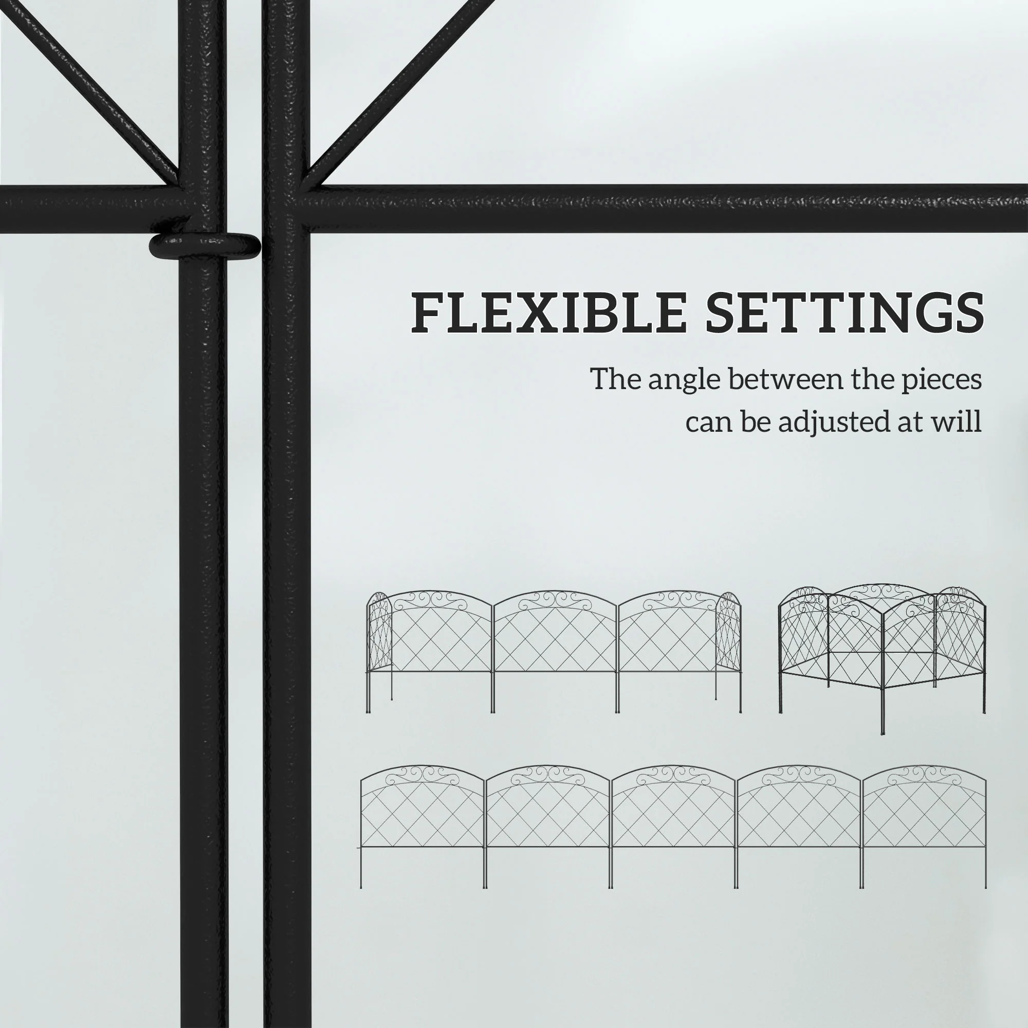 Outsunny 61 cm x 3 m Outdoor Picket Fence Panels with Panels, Swirls, Black - Image 4