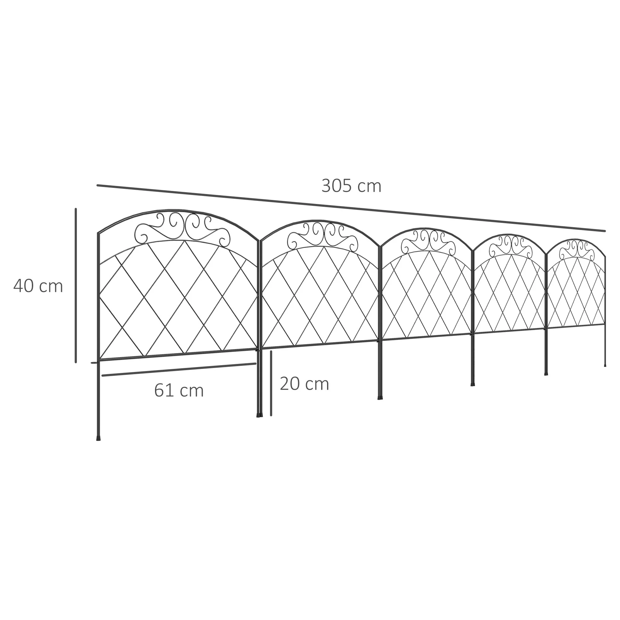 Outsunny 61 cm x 3 m Outdoor Picket Fence Panels with Panels, Swirls, Black - Image 5