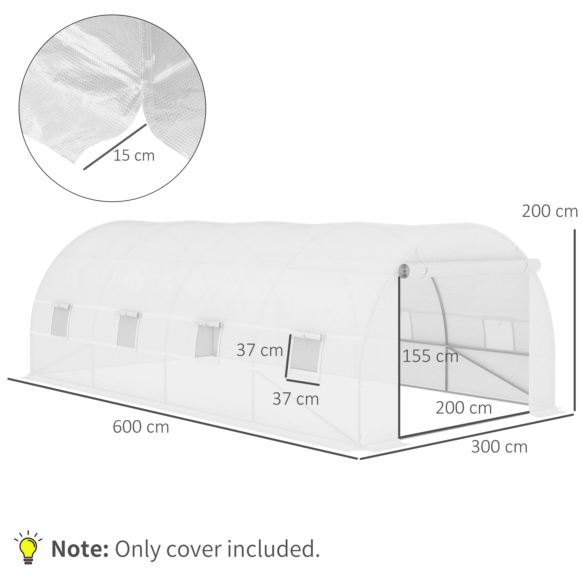 Outsunny 6x3x2m Greenhouse Replacement Cover ONLY for Tunnel Greenhouse White - Image 5