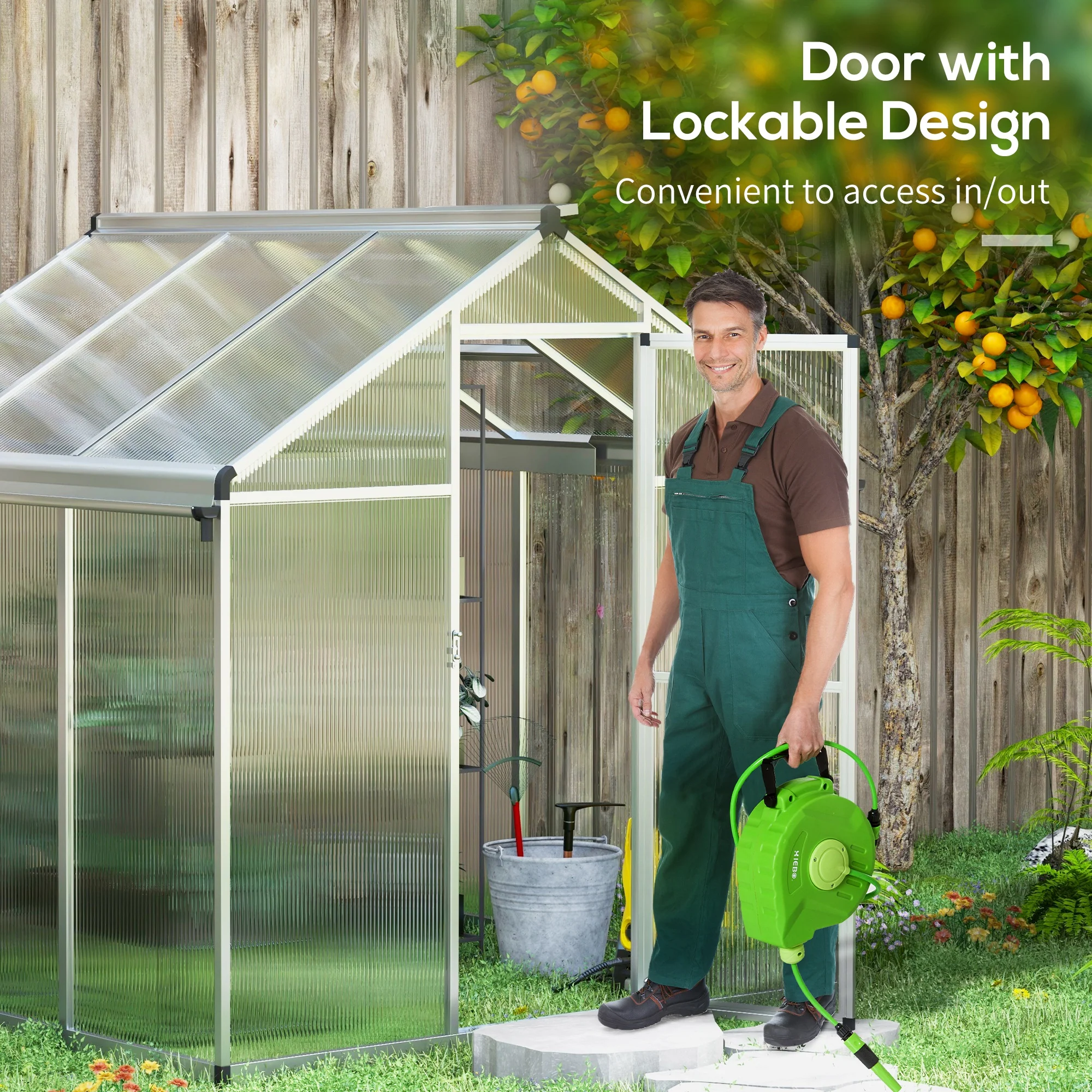 Outsunny Aluminium Greenhouse With/ Door Window Galvanised Base PC Panel - Image 4