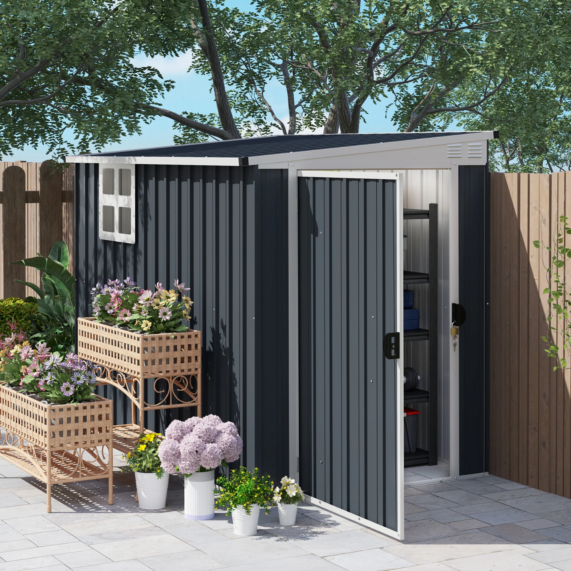Outsunny 7.6 X 4ft Outdoor Garden Storage Shed With Window, Dark Grey - Image 2