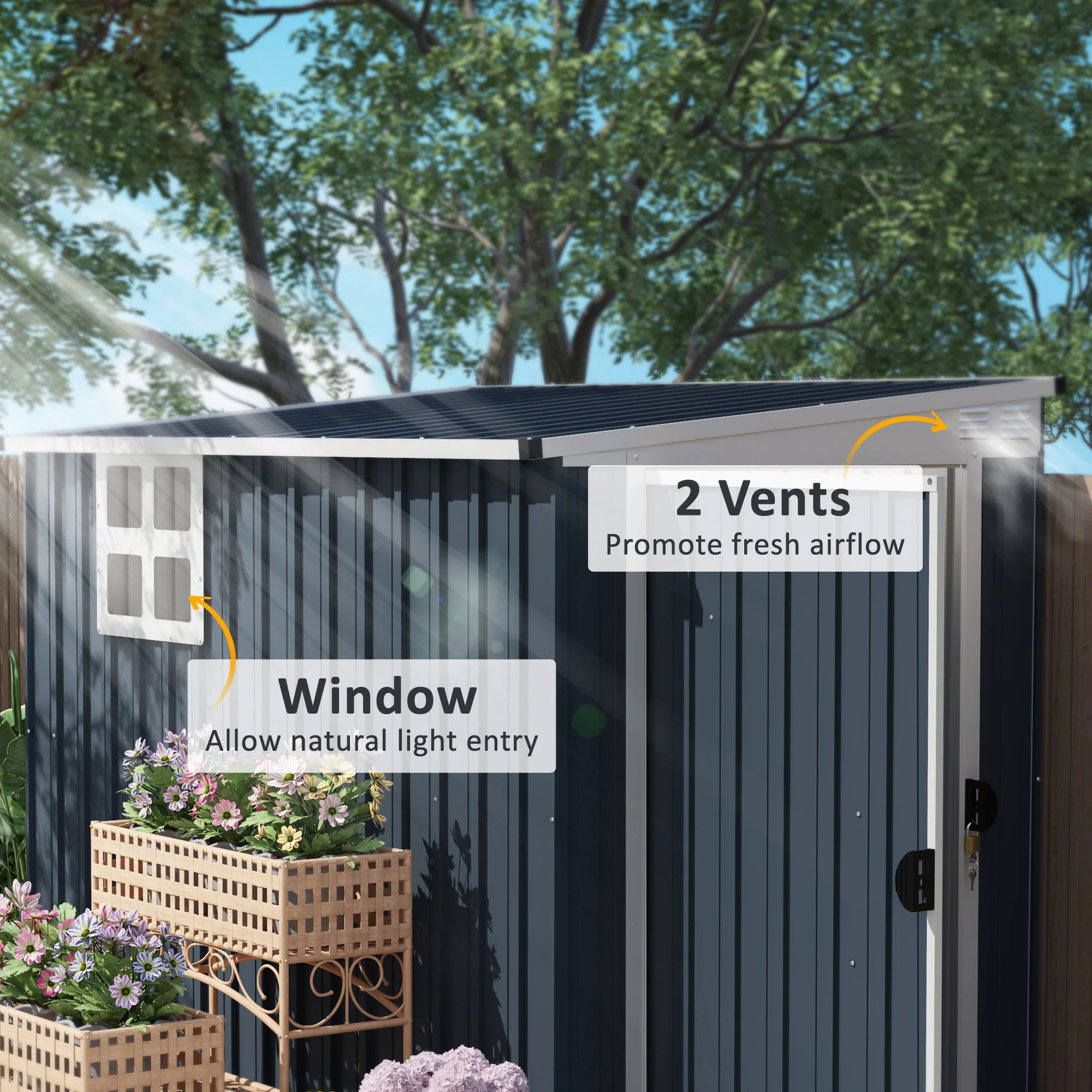 Outsunny 7.6 X 4ft Outdoor Garden Storage Shed With Window, Dark Grey - Image 3