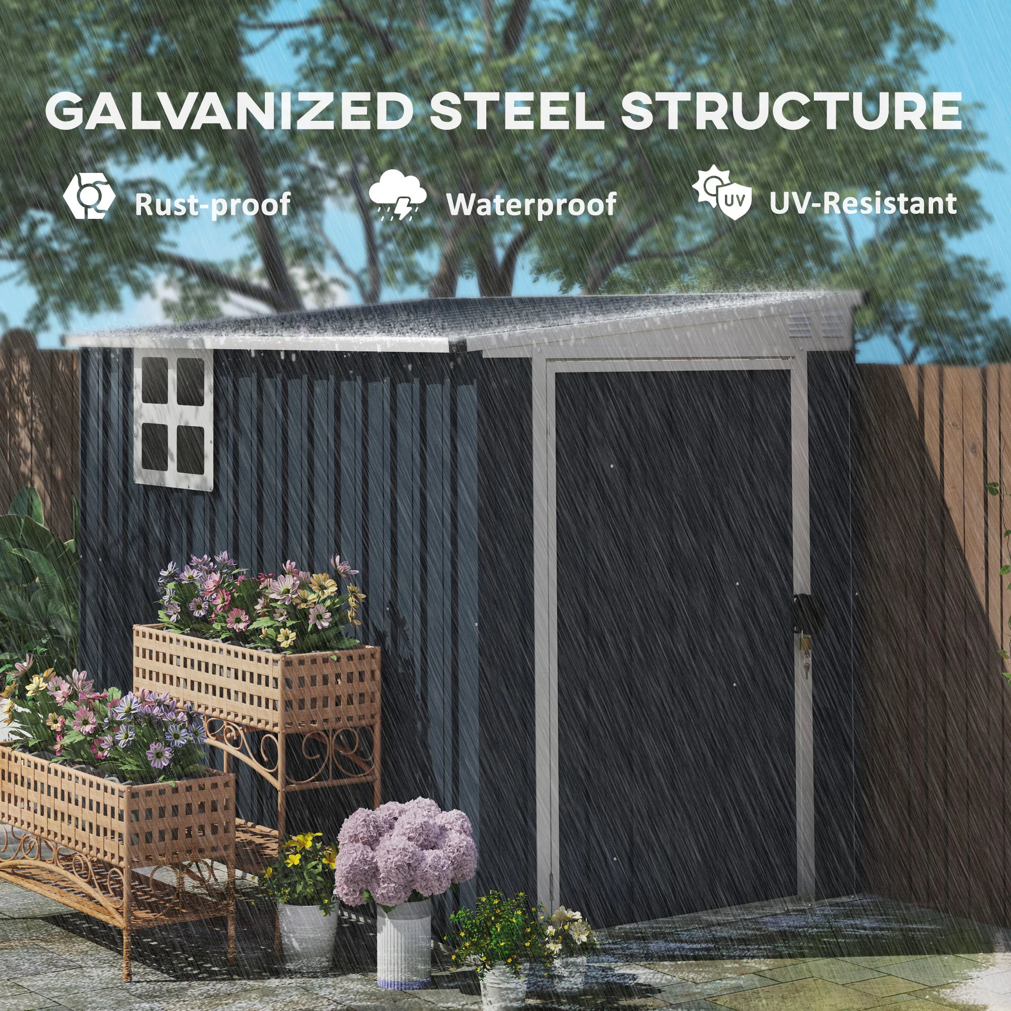 Outsunny 7.6 X 4ft Outdoor Garden Storage Shed With Window, Dark Grey - Image 7