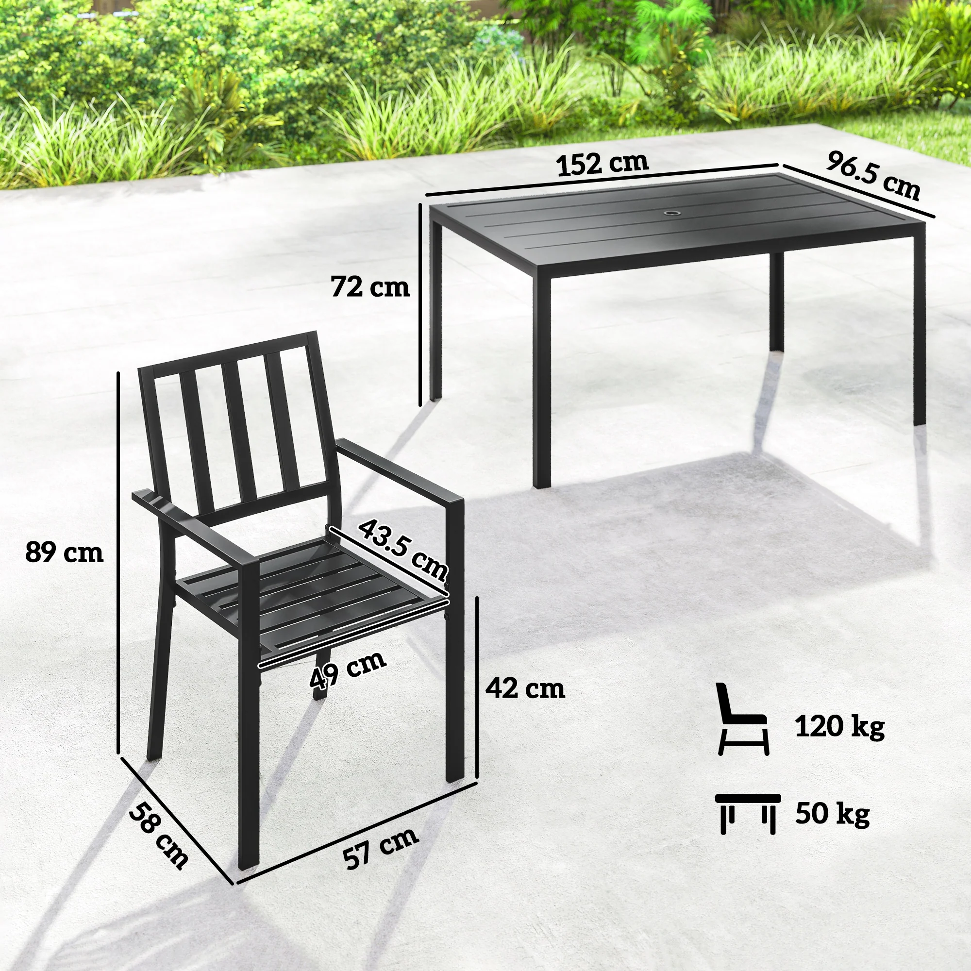 Outsunny 7 PCs Garden Dining Set W/ Stackable Chairs And Metal Top Table, Black - Image 12