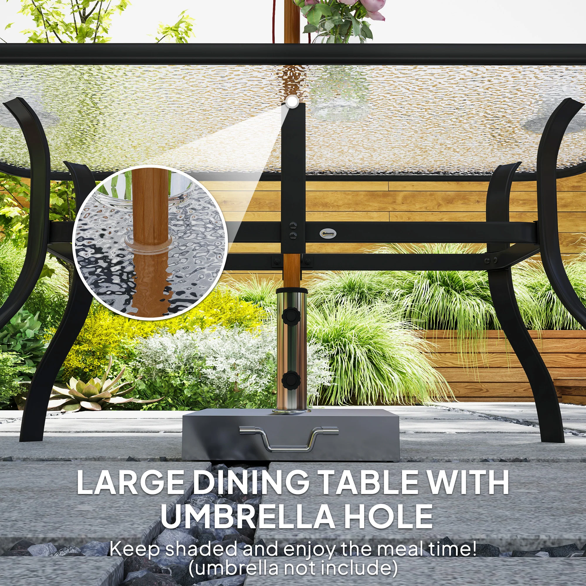 Outsunny 7 PCs Garden Dining Set W/ Umbrella Hole & Cushion - Image 12