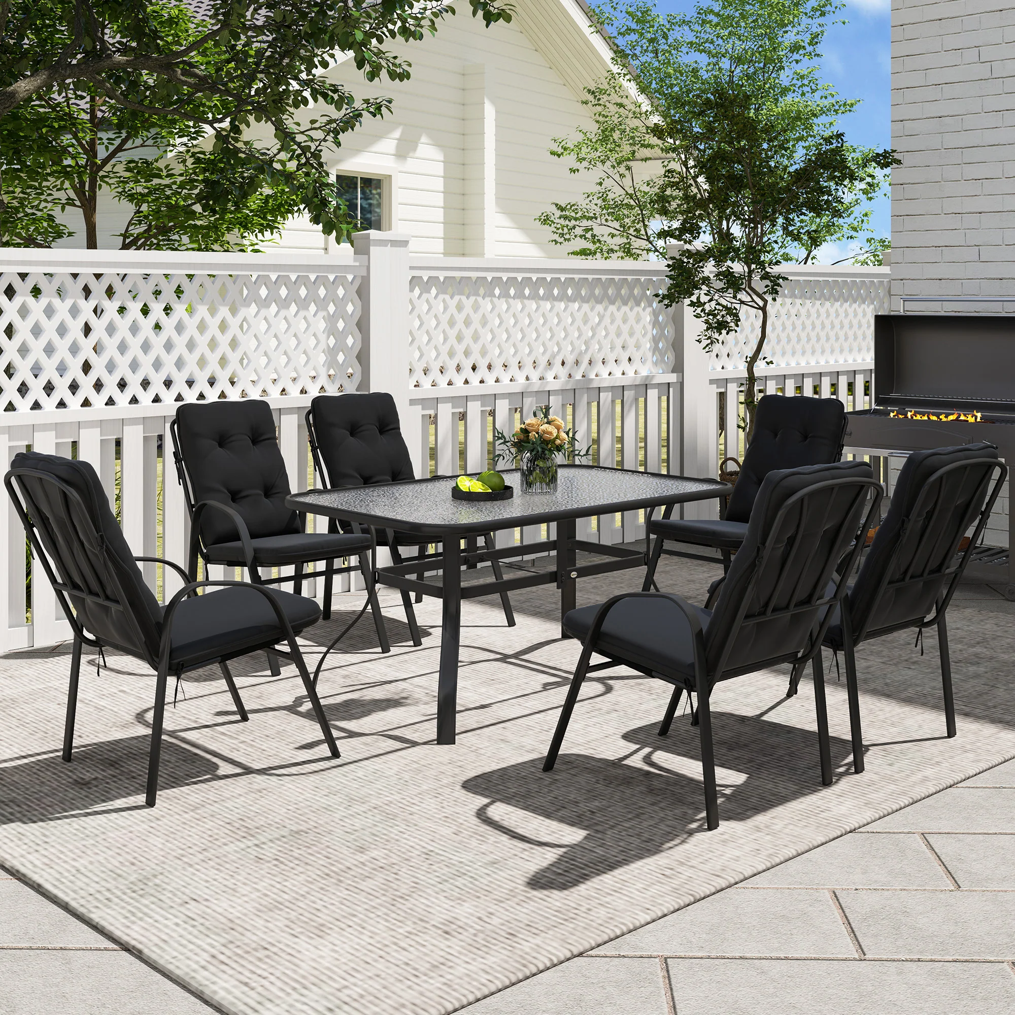 Outsunny 7 PCs Garden Dining Set W/ Umbrella Hole & Cushion - Image 17