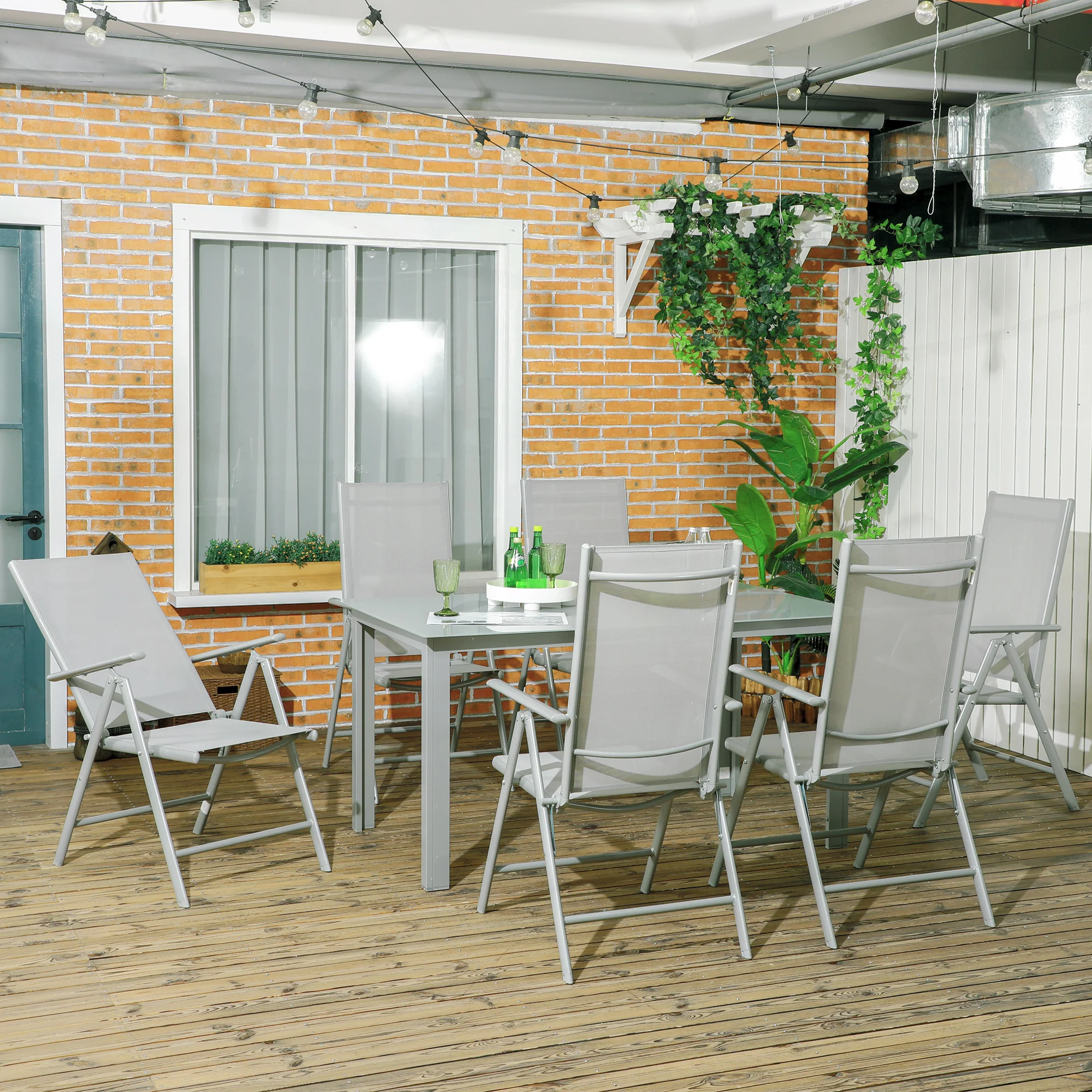 Outsunny 7 Piece Garden Dining Set, Outdoor Table and 6 Chair, Aluminium, Grey - Image 2