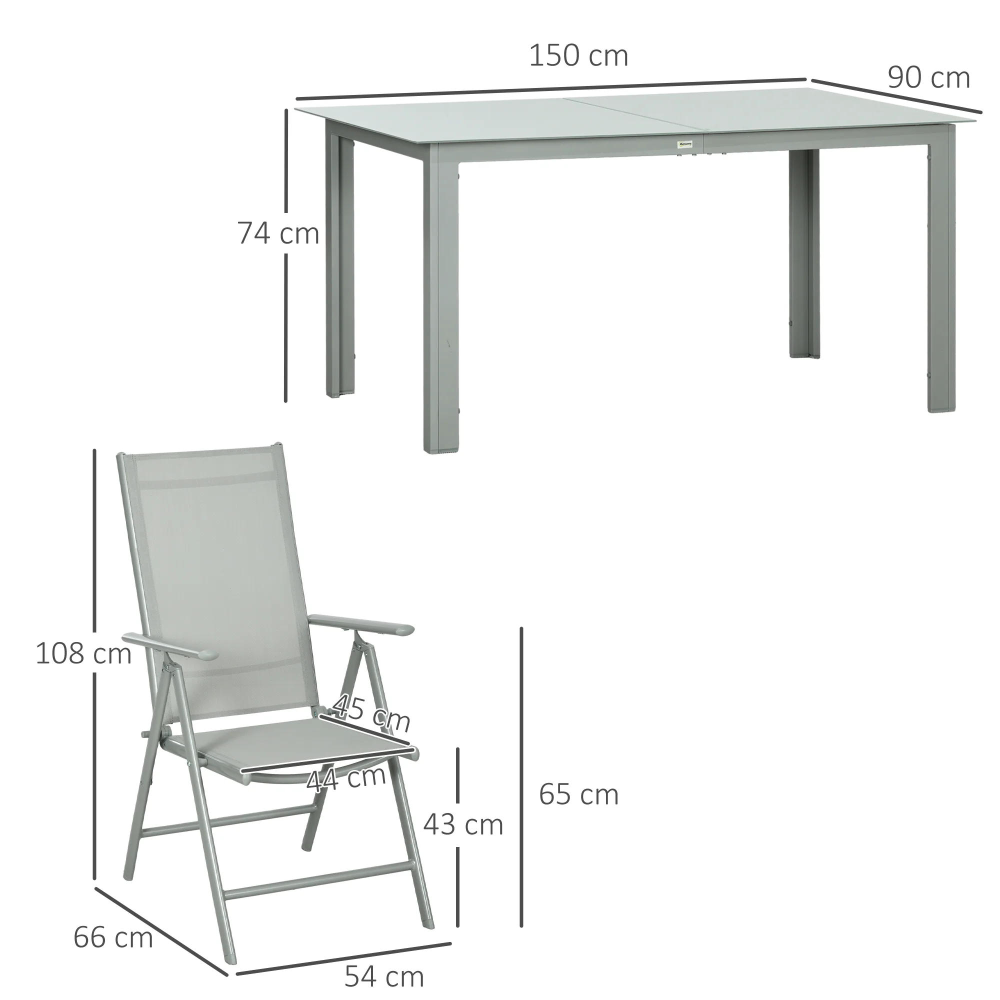 Outsunny 7 Piece Garden Dining Set, Outdoor Table and 6 Chair, Aluminium, Grey - Image 5