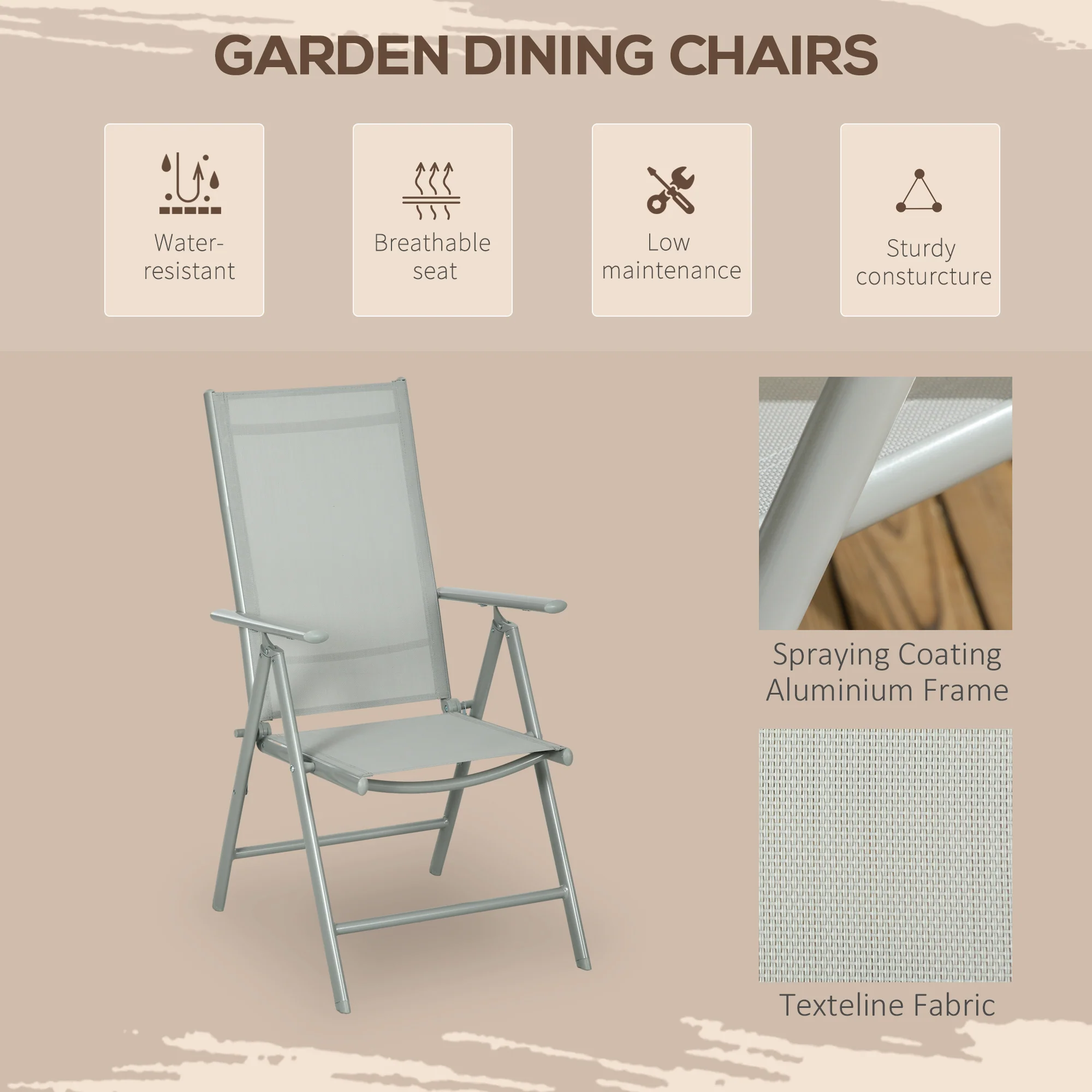 Outsunny 7 Piece Garden Dining Set, Outdoor Table and 6 Chair, Aluminium, Grey - Image 7