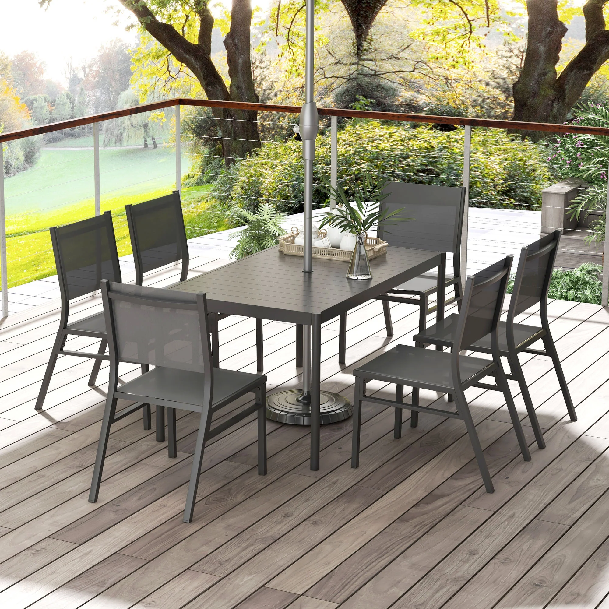 Outsunny 7 Piece Garden Dining Set with Breathable Mesh Seat, Aluminium Top - Image 2