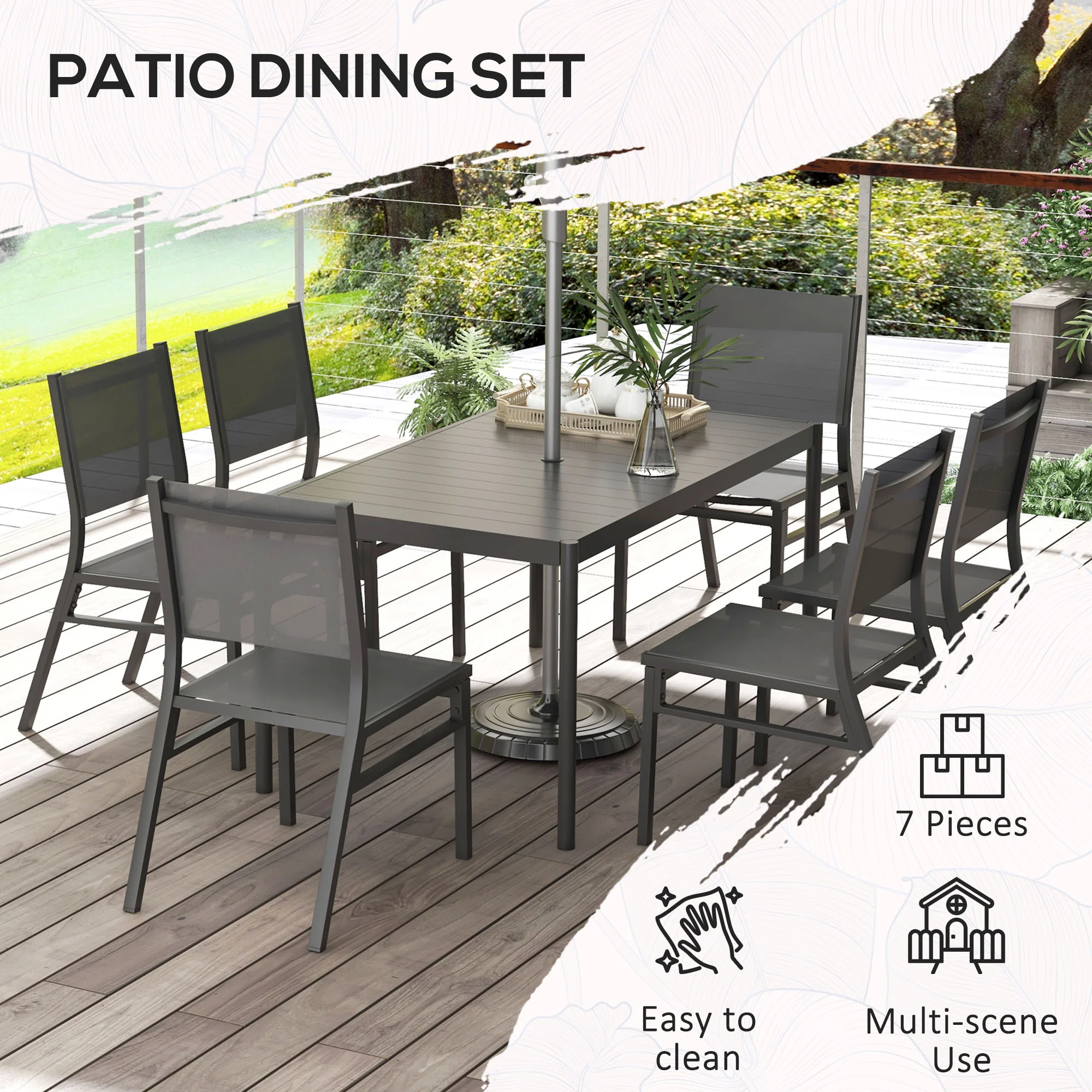 Outsunny 7 Piece Garden Dining Set with Breathable Mesh Seat, Aluminium Top - Image 3