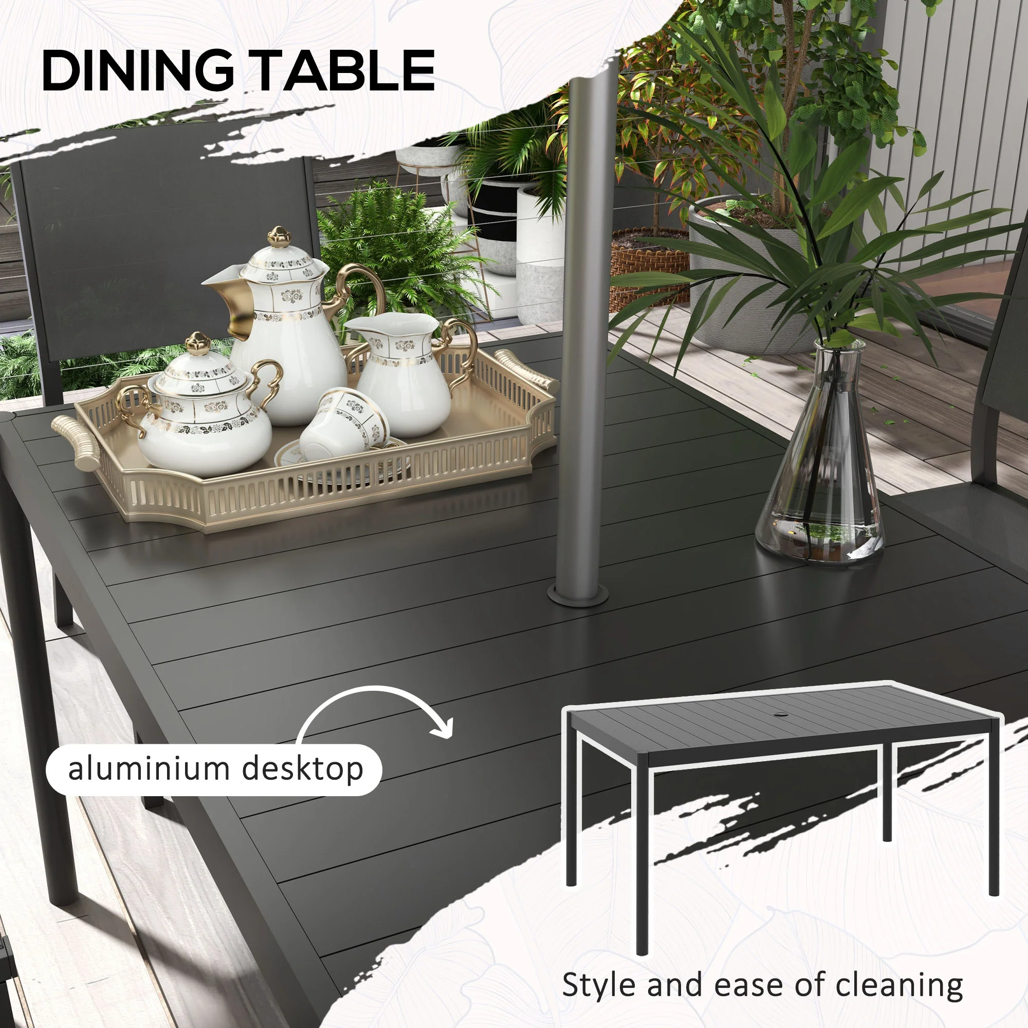 Outsunny 7 Piece Garden Dining Set with Breathable Mesh Seat, Aluminium Top - Image 4