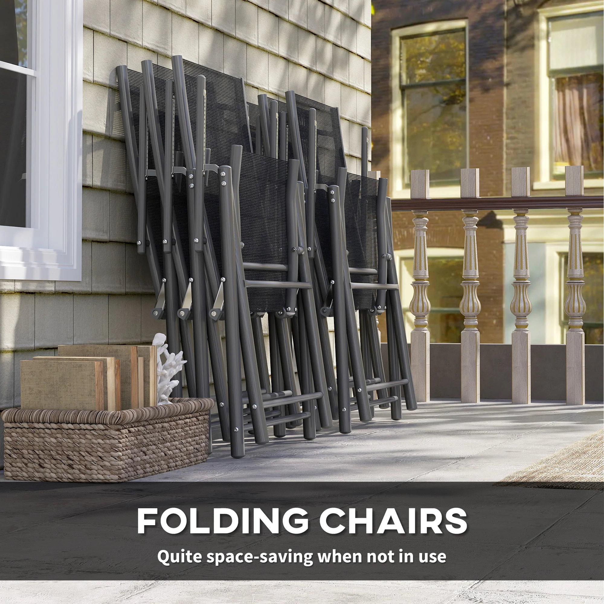 Outsunny 7 Piece Outdoor Dining Set w/ Extendable Table and 6 Folding Chairs - Image 4