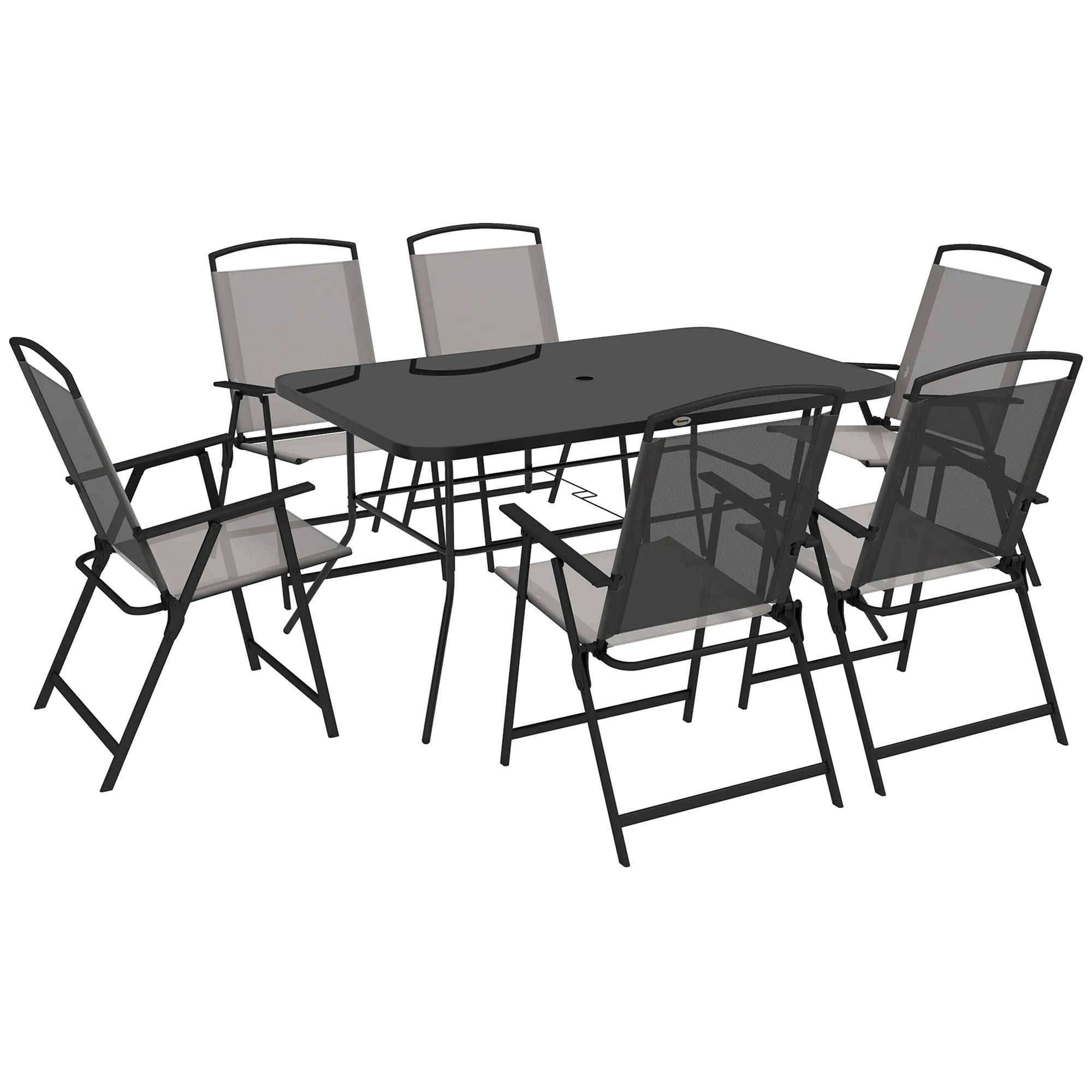 Outsunny 7 Pieces Garden Table and Chairs with Tempered Glass Top Grey