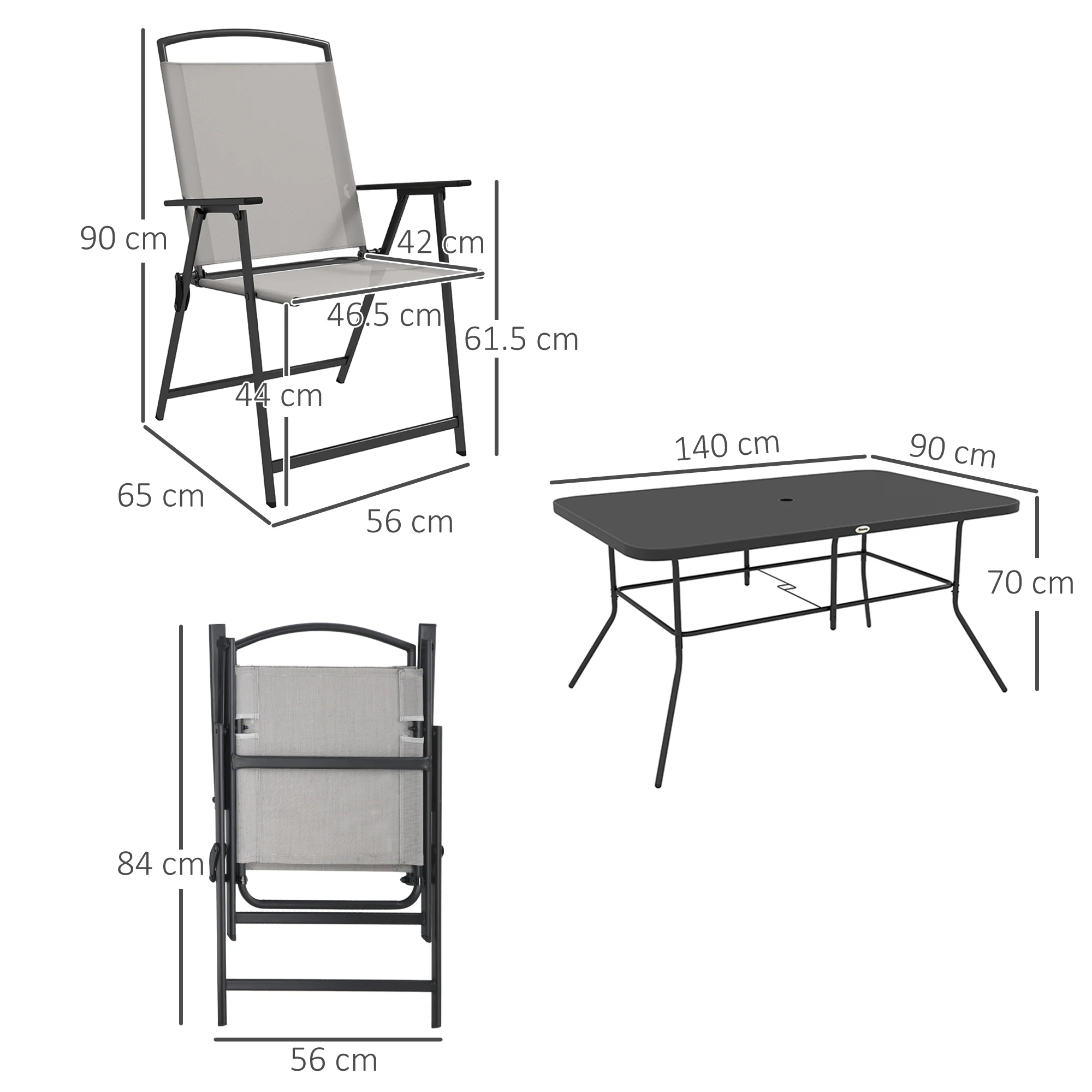 Outsunny 7 Pieces Garden Table and Chairs with Tempered Glass Top Grey - Image 5