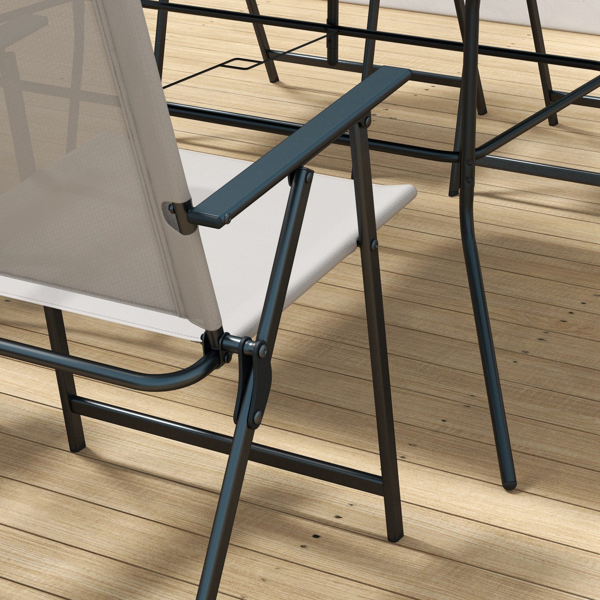 Outsunny 7 Pieces Garden Table and Chairs with Tempered Glass Top Grey - Image 8