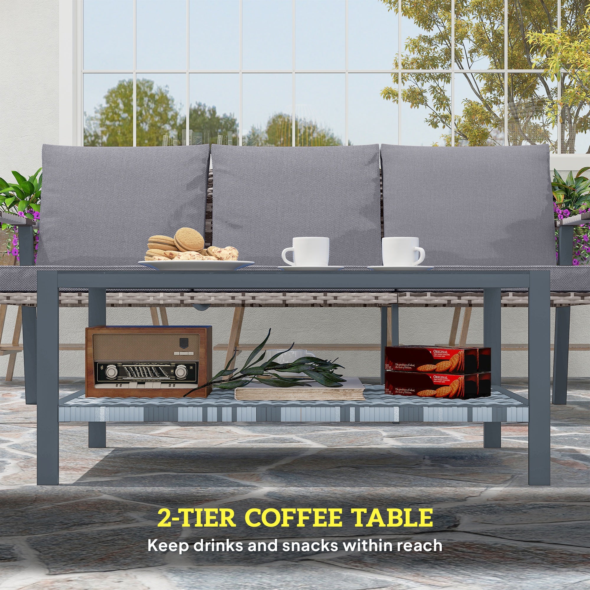 Outsunny 7 Seater Rattan Garden Furniture Set with Glass Coffee Table Grey - Image 8