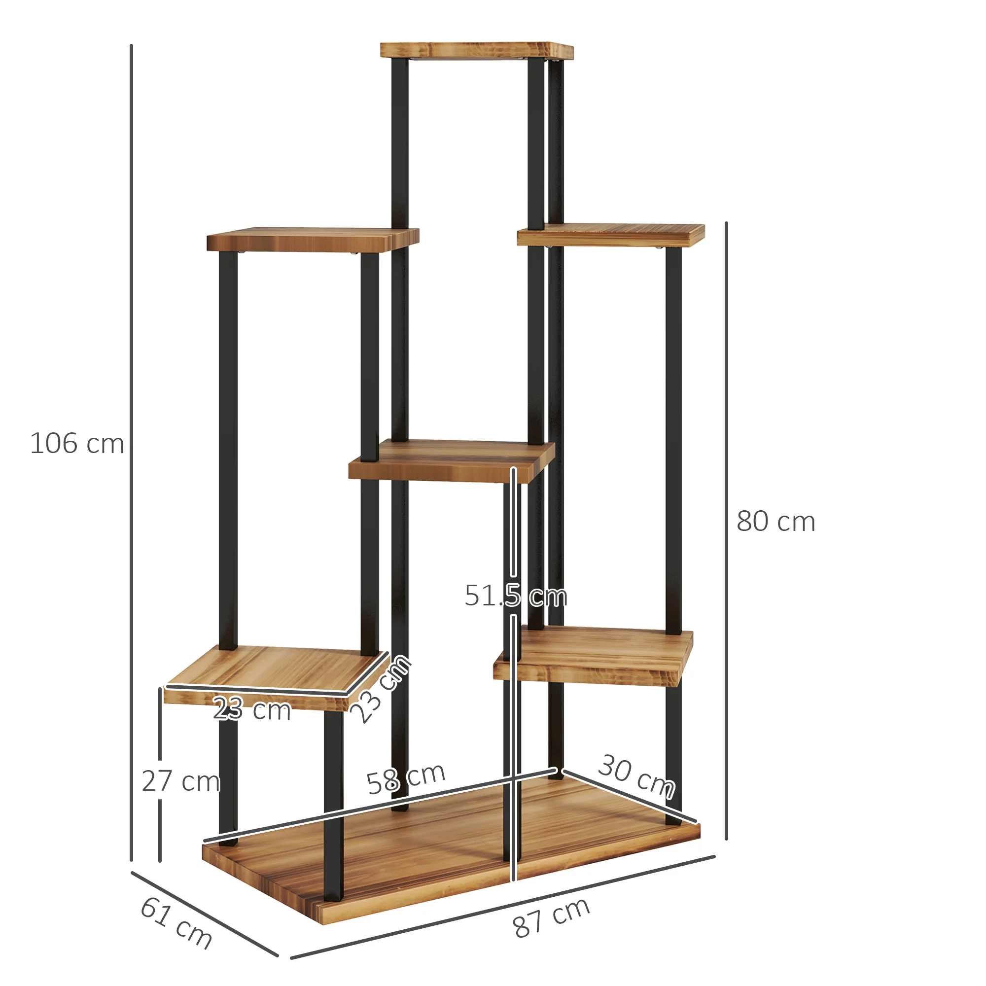 Outsunny 7 Tier Plant Stand, Tall Steel Wood Plant Shelf, Carbonised Finish - Image 5