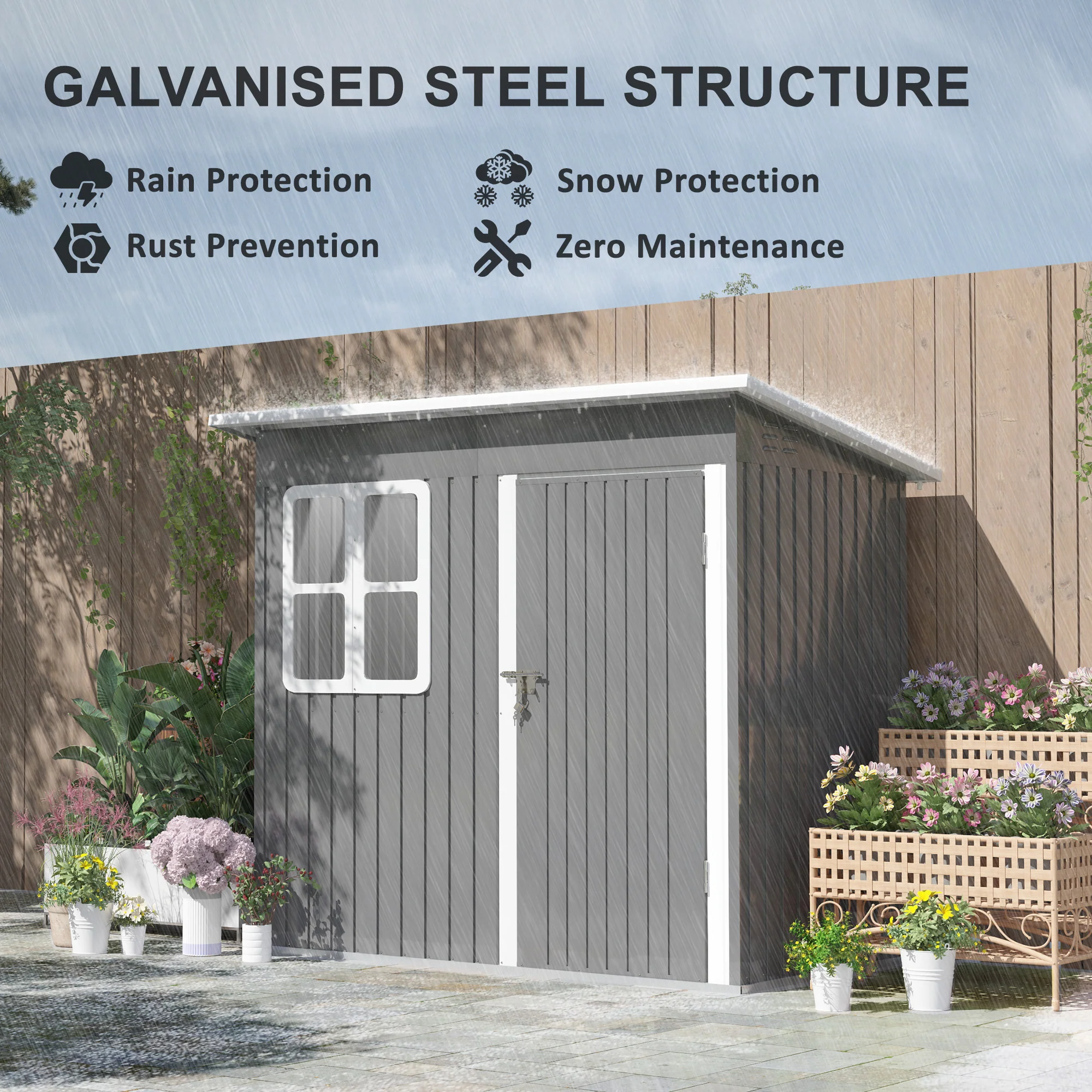 Outsunny 7 x 4ft Galvanised Steel Garden Shed with Foundation Kit - Image 3