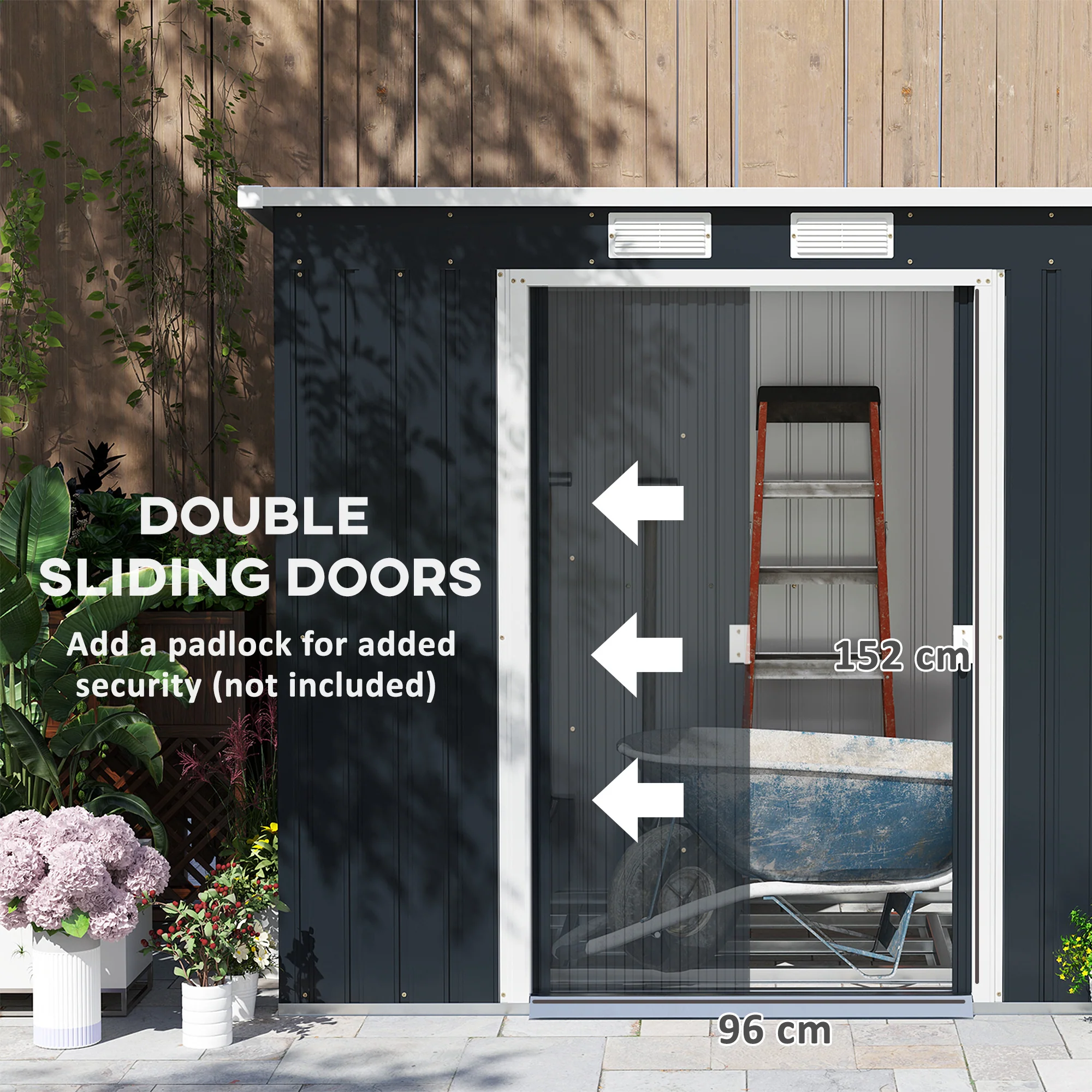 Outsunny 7 x 4ft Metal Garden Storage Shed w/ Double Door Dark Grey - Image 4