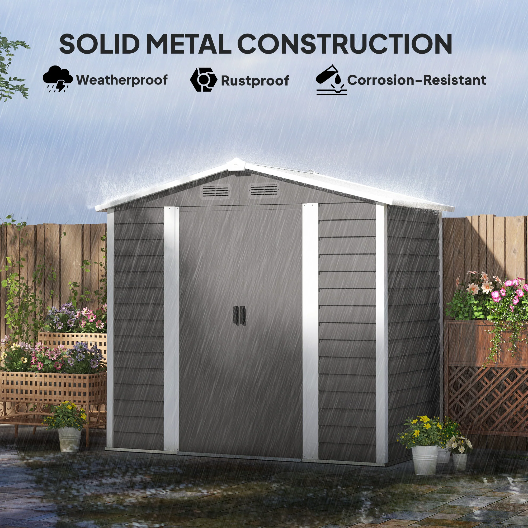 Outsunny 7 x 4ft Upgraded Metal Shed with Lock, Easy to Assemble - Image 15