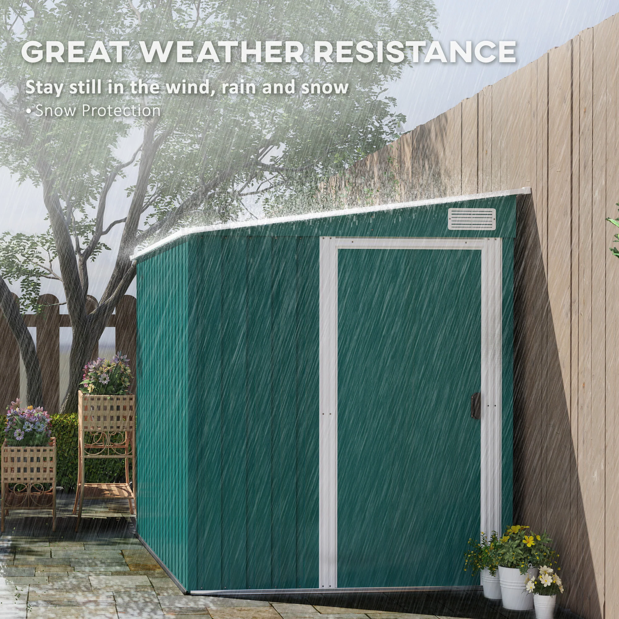 Outsunny 7 x 5FT Garden Shed w/ Foundation Lean to Metal Tool Shed Green - Image 6