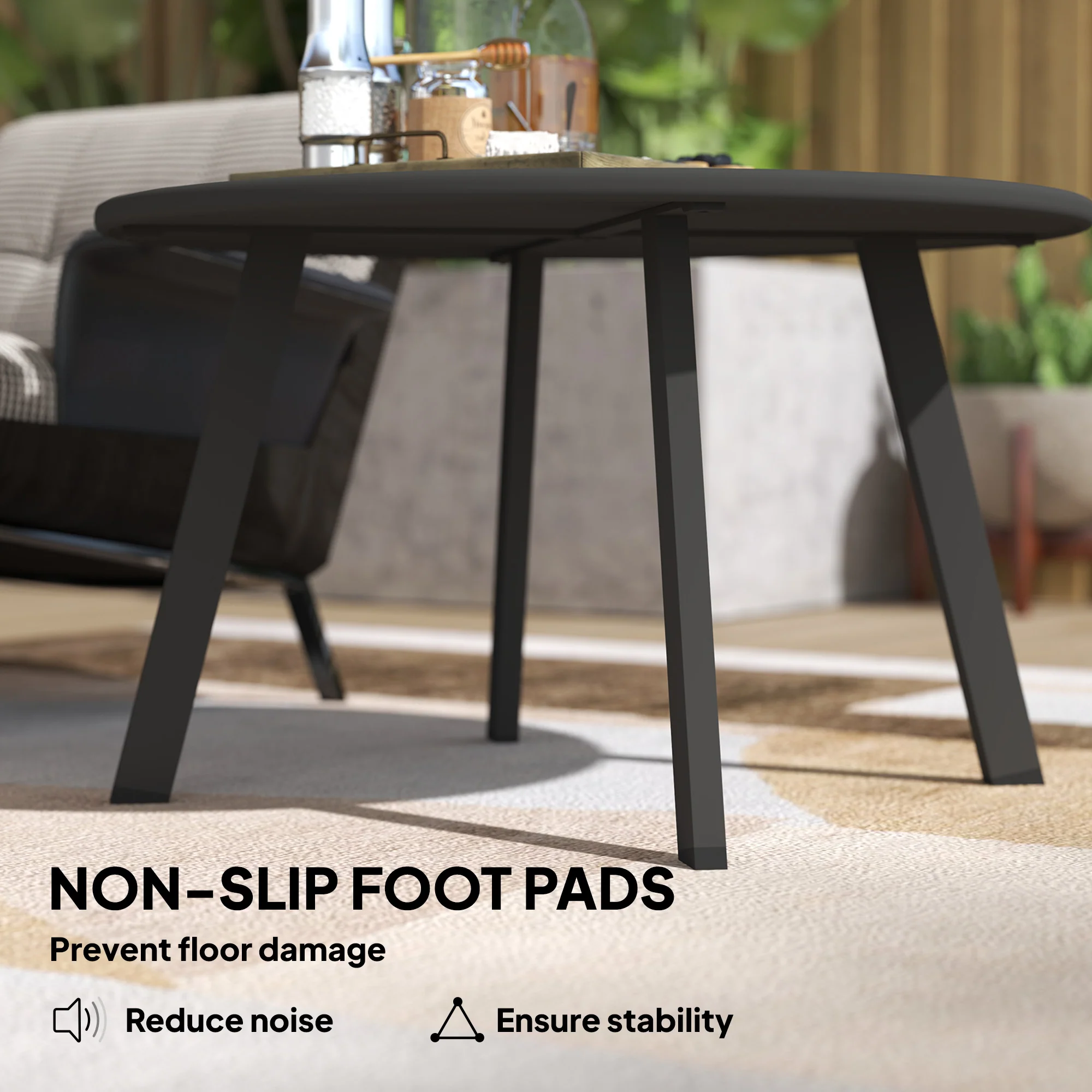 Outsunny 70cm Round Coffee Table with Non-Slip Foot Pads, Black - Image 6