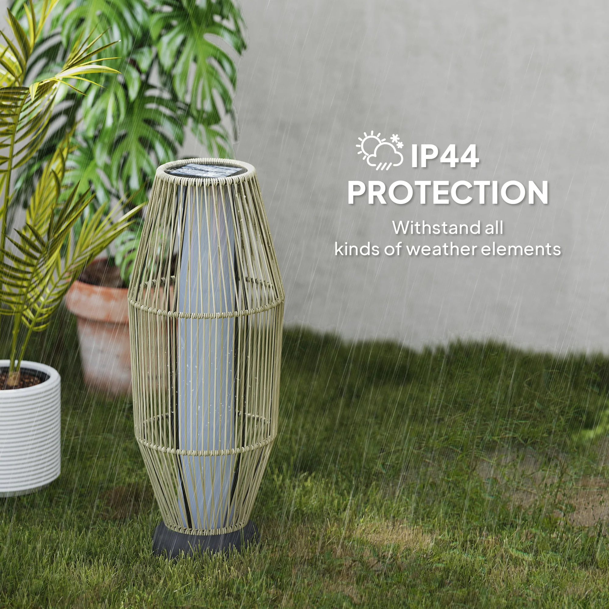 Outsunny 72 Cm Rattan Solar Floor Lamp, Auto On/Off LED Garden Light, Grey - Image 7