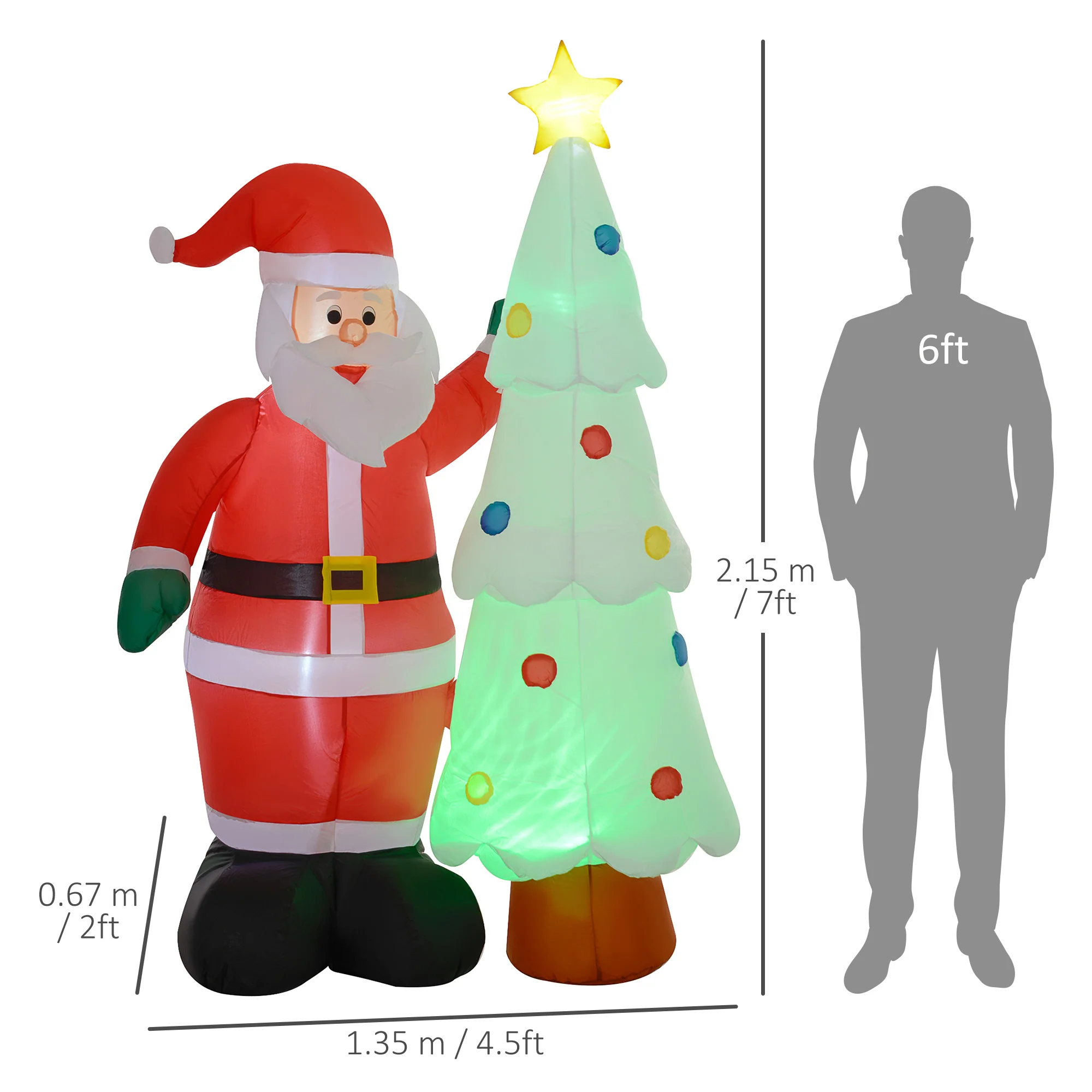 Outsunny 7ft Christmas Inflatable Decoration Santa Claus and Christmas Tree - Image 3